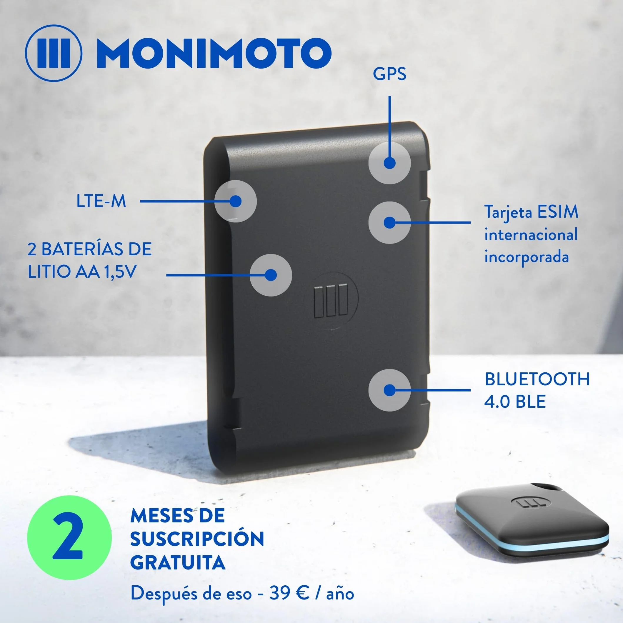 MoniMoto 7 Localizador GPS para Motos y Coches | Fácil Instalación | Sin Cables | Gran Autonomía. Sistema Antirrobo | Alarma con Aviso al Móvil. Mini GPS Tracker Internacional