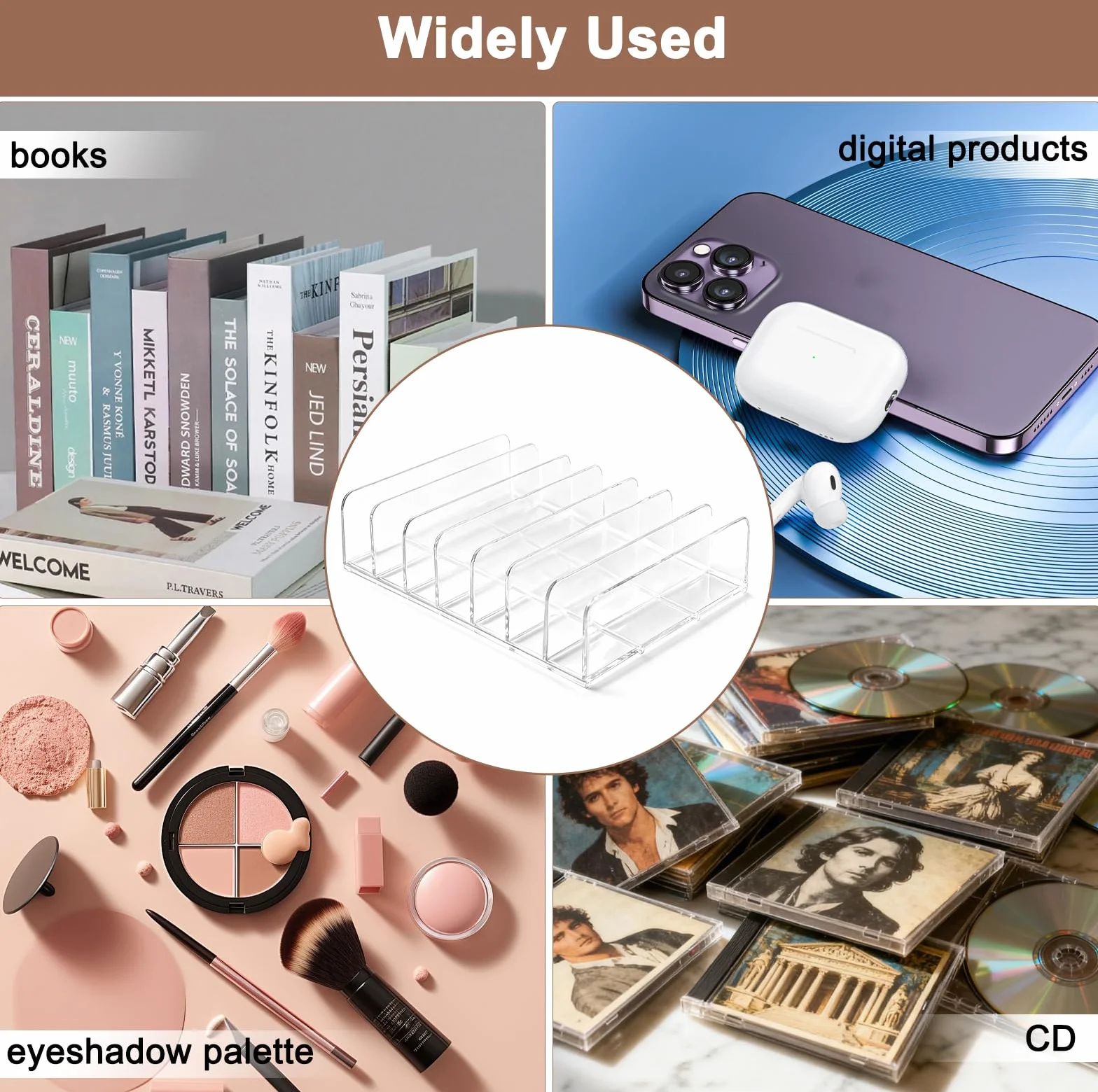 VOSSOT 2 Unidades de Soporte Transparente para CD de Acrílico, Estantería de Almacenamiento para CD/DVD, Organizador de Cosméticos, Tocador, Organizador para Casetes y Juegos, 17 × 12,5 × 4 cm