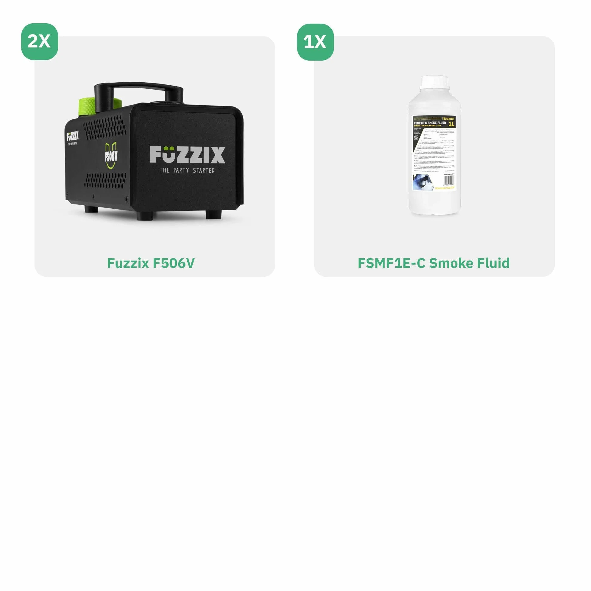 Fuzzix F506V – Set de 2 Máquinas de Humo Vertical 500W con LEDs RGB, Función Estroboscópica, Control Remoto Inalámbrico, Listas en 2,5 min, Incluye 1L de Líquido, para DJ y Eventos