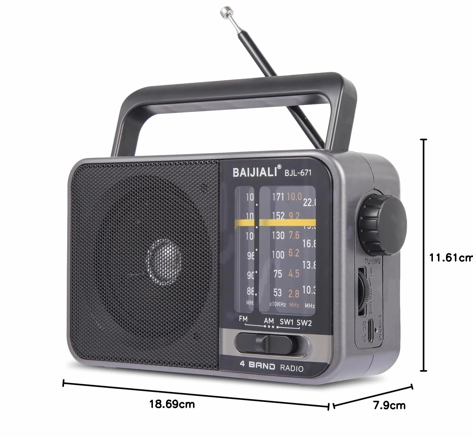 Radio Portátil Am/FM Recargable por USB-C, Altavoz Potente - Pequeña Radio de Emergencia para Interior, Exterior, Viajes y Tormentas (Modelo BJL-671)