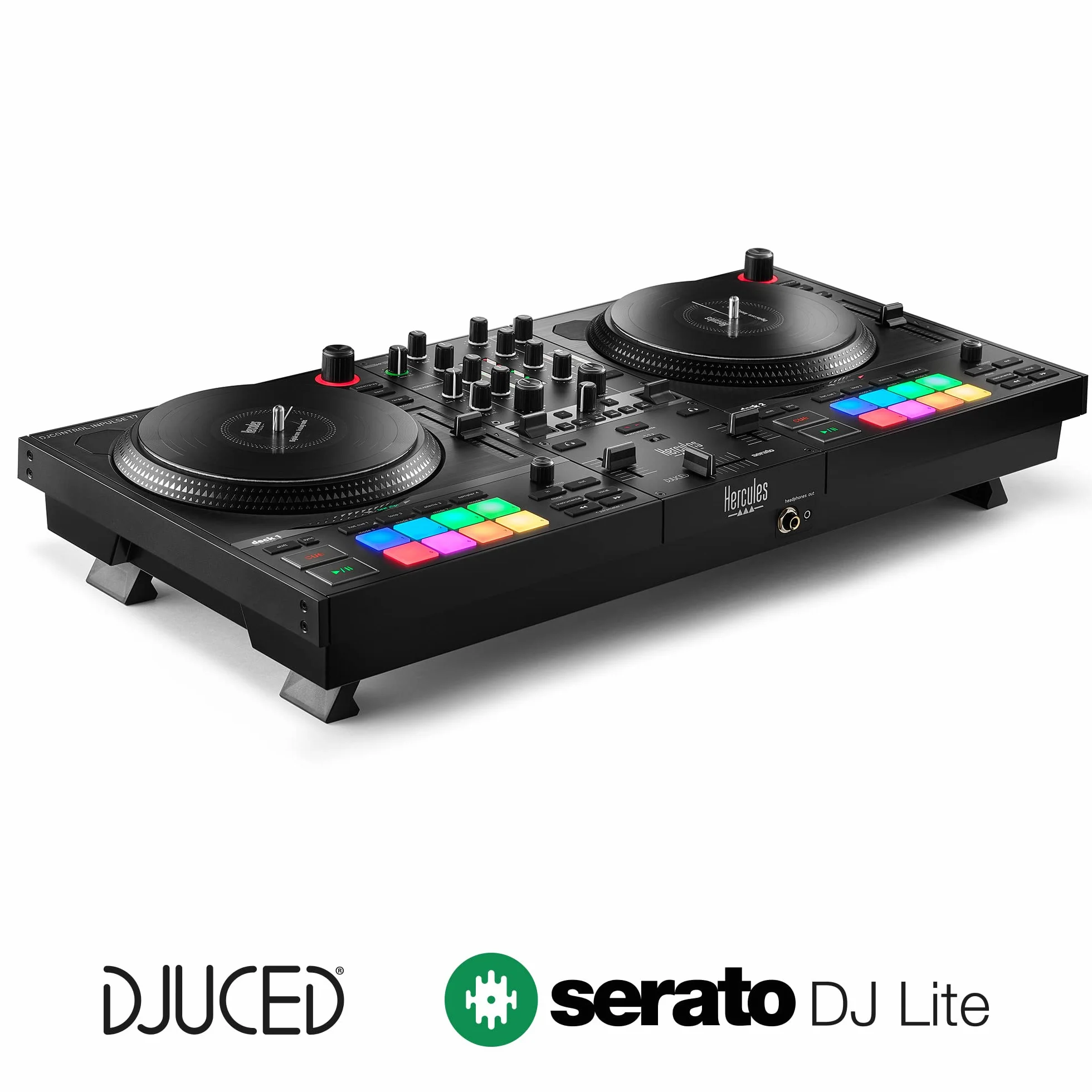 Hercules DJControl Inpulse T7 -Controladora de DJ Motorizada Negra de 2 Decks - incluye Serato DJ Lite y el software DJUCED