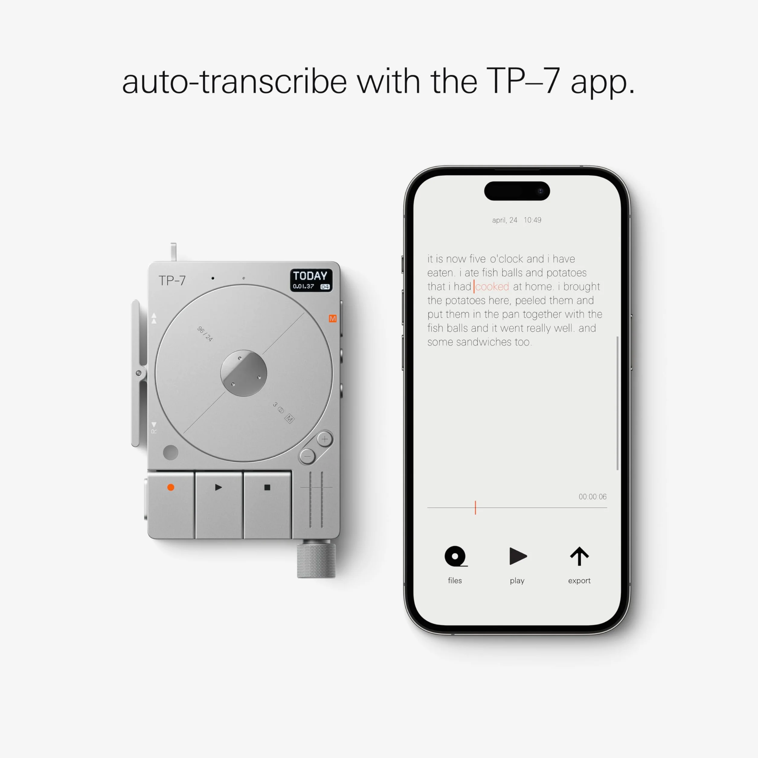 Teenage Engineering TP-7 (Dispositivo de grabación portátil, con Interfaz de Audio USB-C, Bluetooth, micrófono Interno, 128 GB de Espacio de Almacenamiento, 72 Horas de duración de la batería)