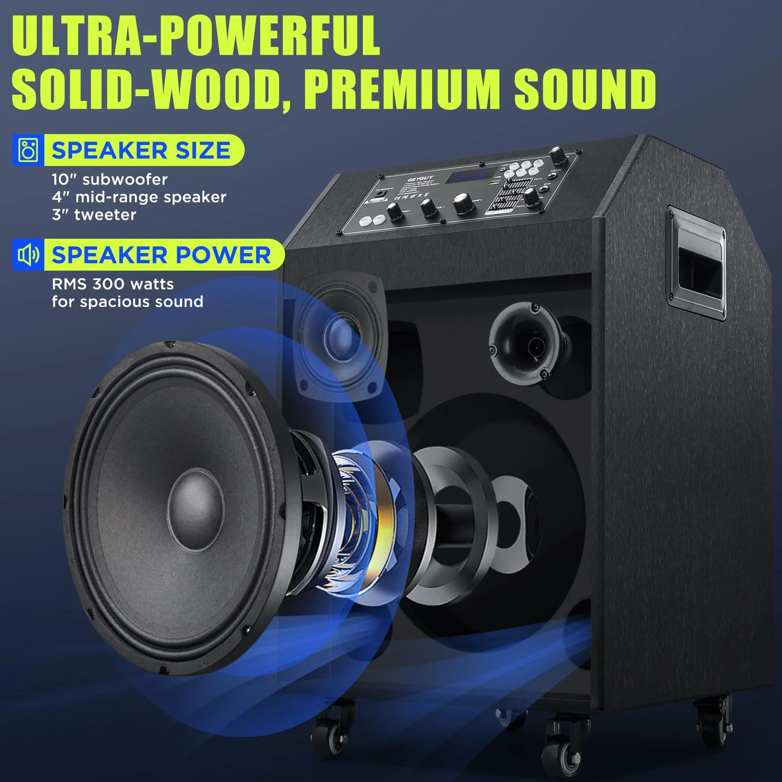 Máquina de Karaoke Portátil, Altavoz Karaoke con 2 Micrófonos, Altavoz Bluetooth, Soporte para Tableta, Luces de Discoteca, Control Remoto, diseño Exclusivo, Ruedas GTSK10-4