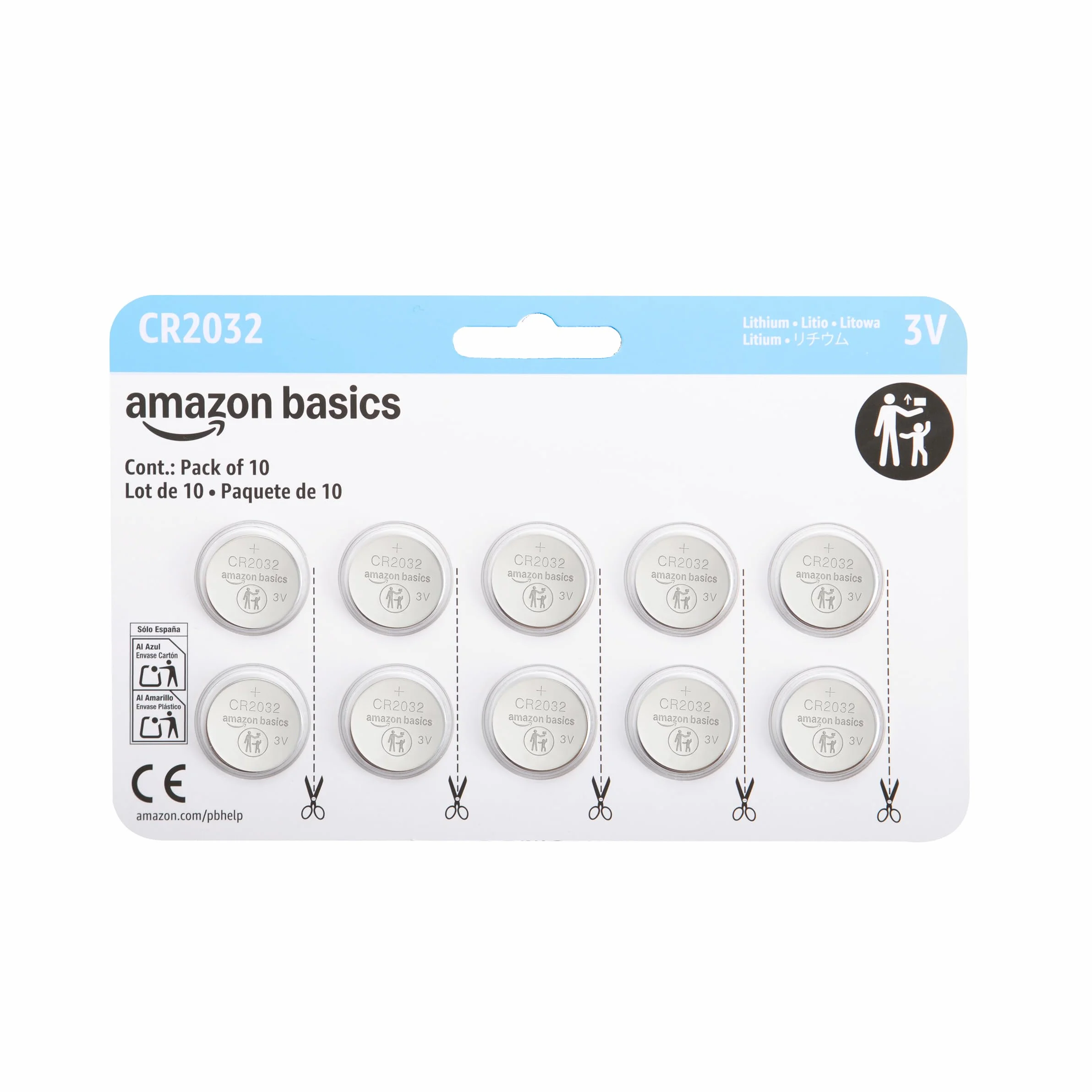 Amazon Basics CR2032 3V Batería de Litio Botón 10 Paquete
