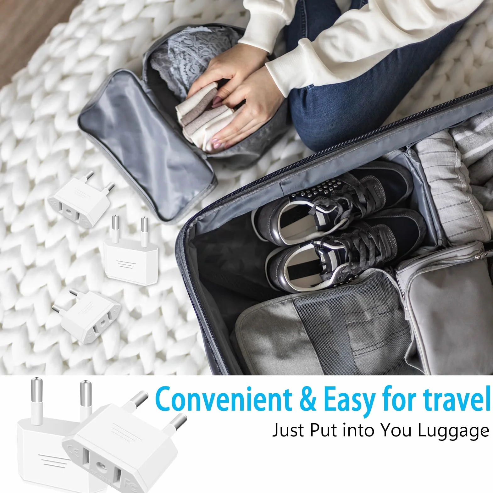 Tixlux 2 Piezas Adaptador Enchufe Americano a Español, Adaptador Enchufe Americano a Europeo, Adaptador de Enchufe Viaje para Europa/USA/US/Francia/Alemania/España/Australia/Austria, Blanco