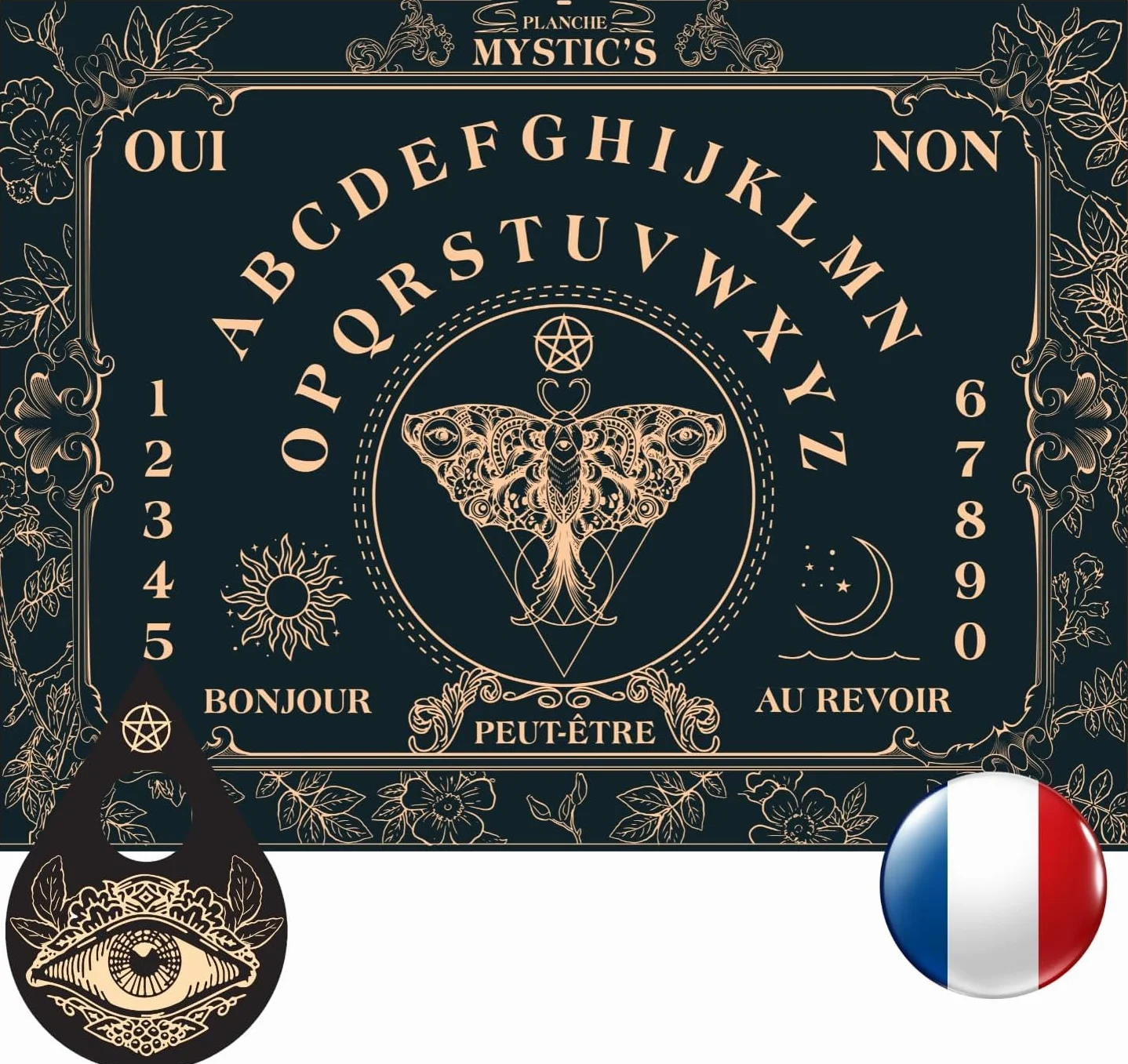Majestic's Tabla Ouija - 40 cm x 30 cm (Incluye planchette) - Adulto - Interior - Madera - Sin pilas - Tamaño ideal para muchos - Protección grabada - Satisfacción garantizada