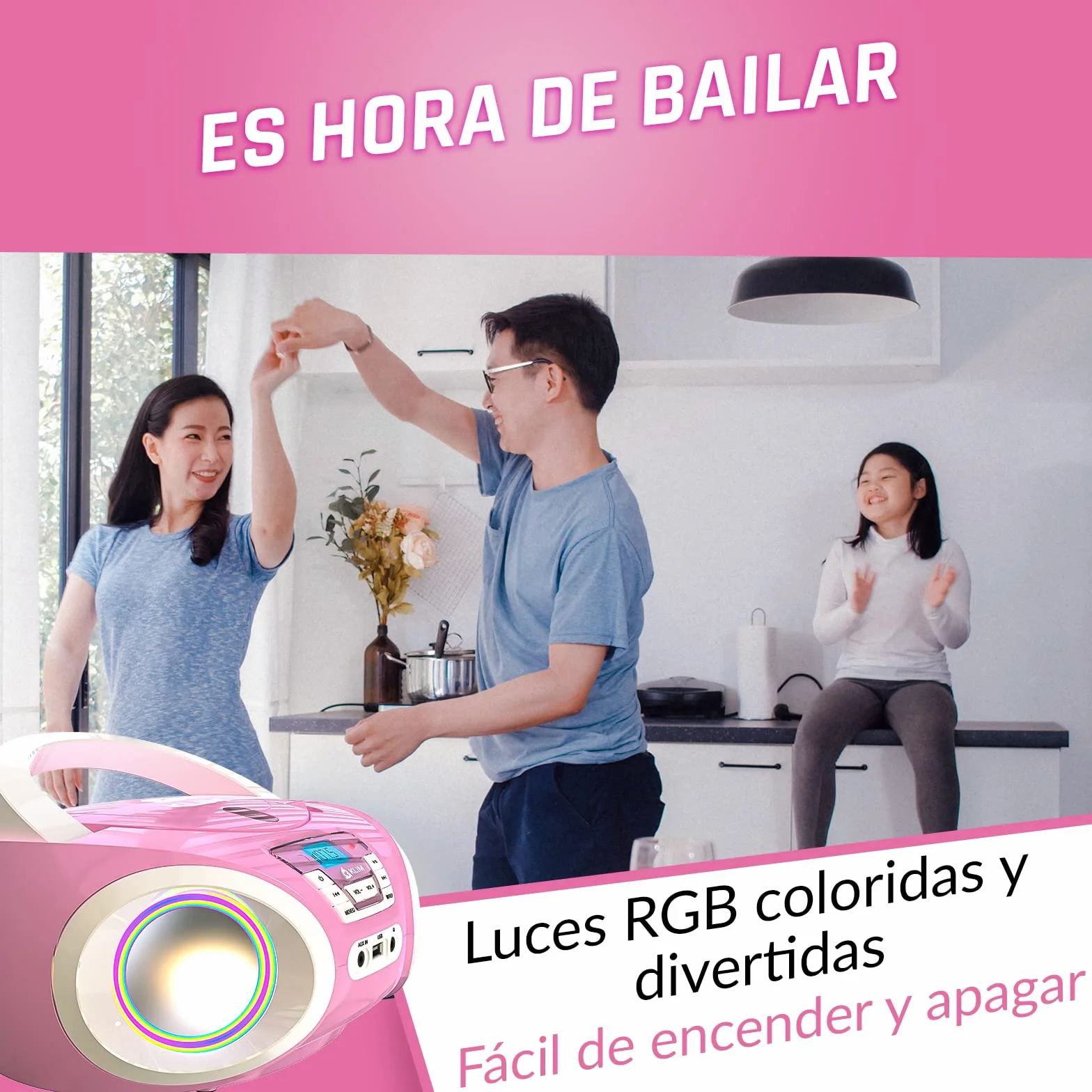 KLIM Candy Reproductor de CD para niños Radio FM Baterías Incluidas USB AUX Rosa