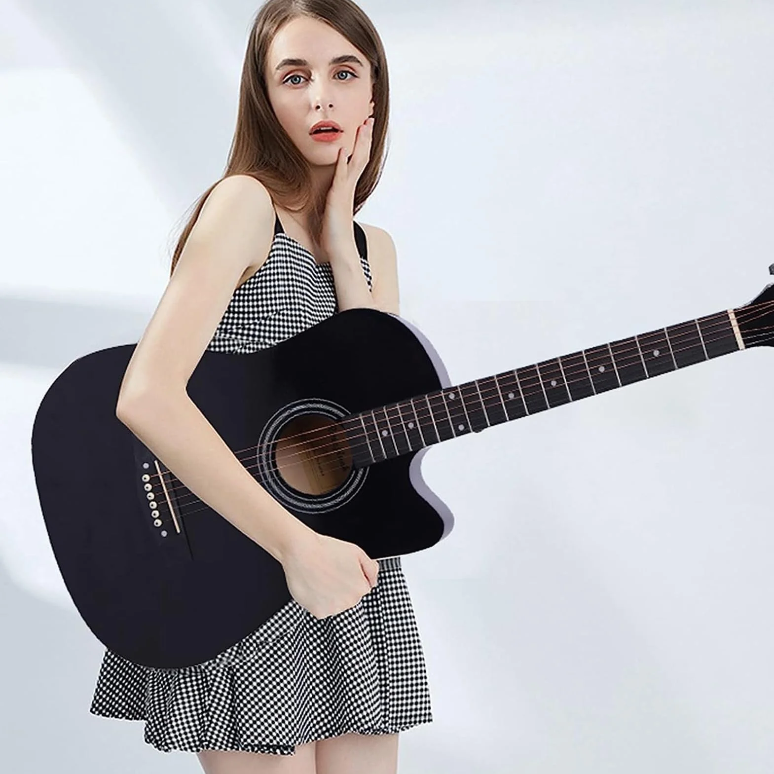 Rosefinch Cuerdas de acero para guitarra acústica 3/4 de 38 pulgadas Folk Cutaway Guitarra de madera para Biginner adultos y niños principiantes kits de guitarra con bolsa de afinador, púa, cuerdas de