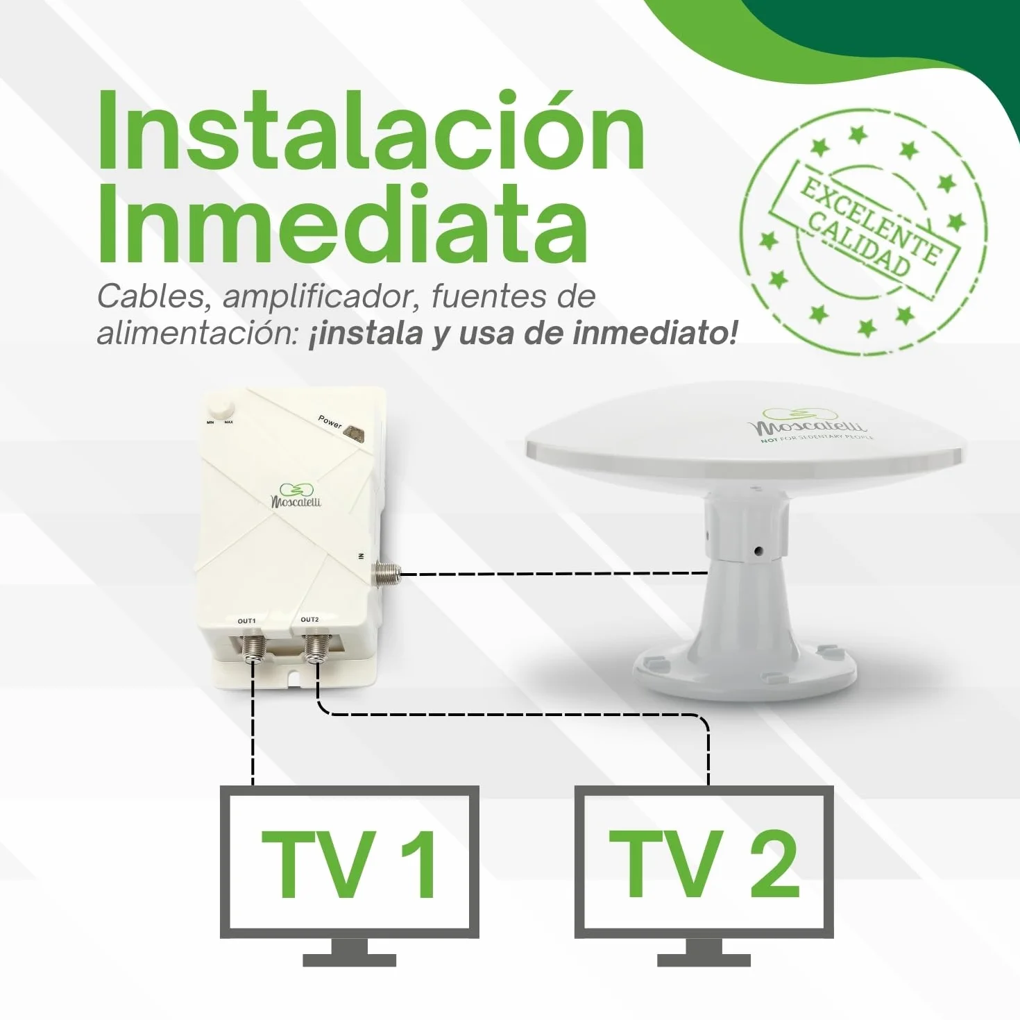 MOSCATELLI Antena TV Omnidireccional TDT DVB-T/T2 Exterior para Autocaravana - Filtro Integrado LTE 4G - 12v-24v-220v - Impermeable Kit Completo Amplificador