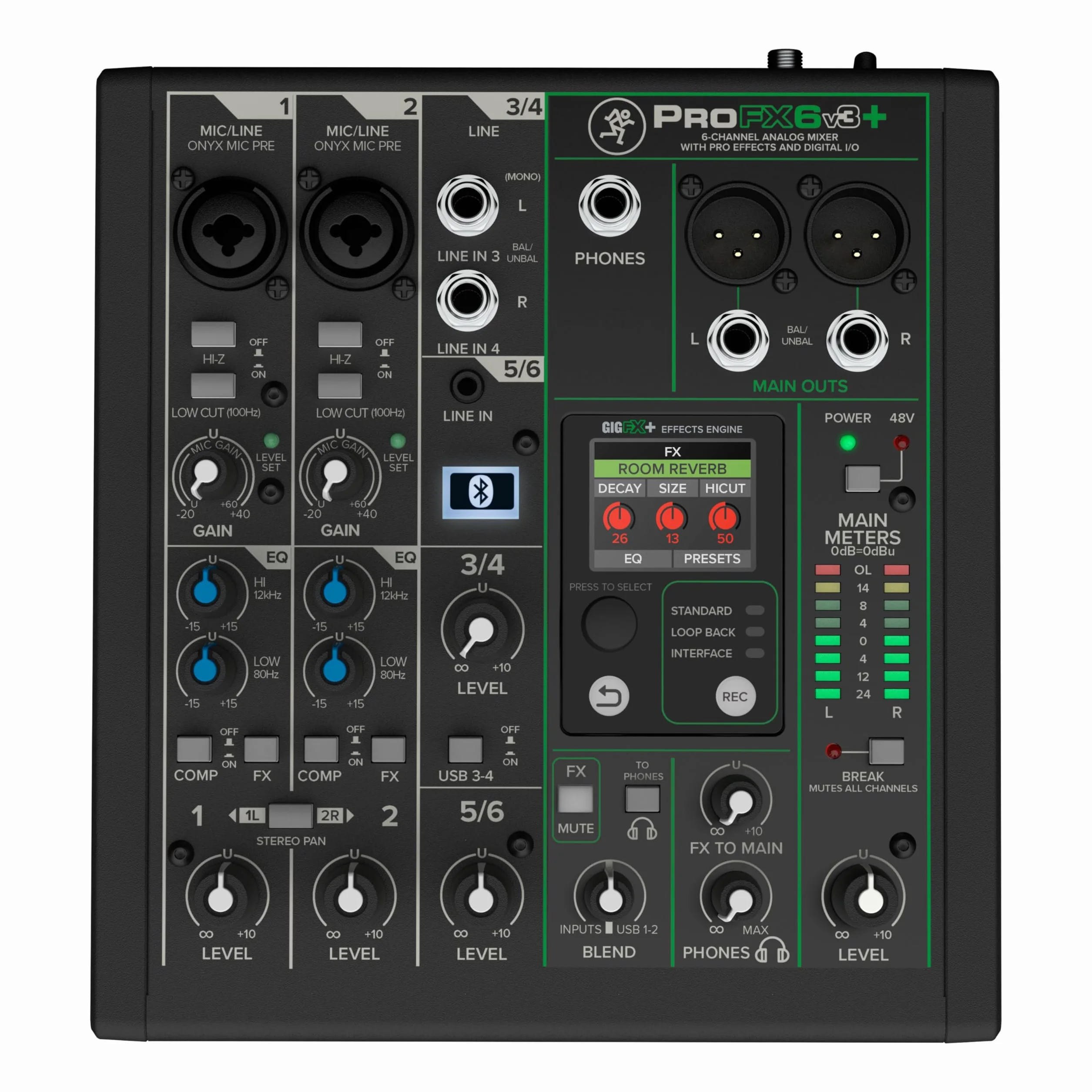 MACKIE ProFX6v3+ mezclador analógico de 6 canales, modos de grabación USB y Bluetooth