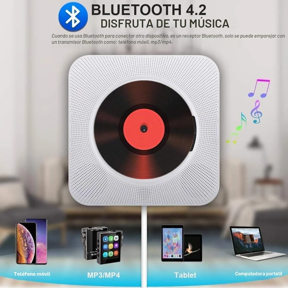 Reproductor de CD Portátil Bluetooth Reproductor CD de Escritorio Multifunctional Musical CD Player con Mando a Distancia Integrado en los Altavoces para HiFi de Casa Audio Boombox (Blanco)