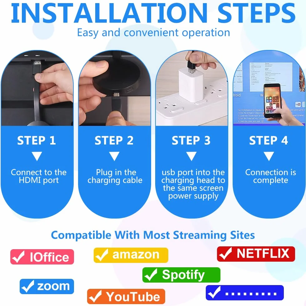 Adaptador Dongle HDMI Inalámbrico 2.4GHz 1080P, Wireless WiFi Display Dongle, Compatible con iOS 8+/ Android 5.0+, Mac/Windows 7+/ Chromecast, TV, Proyector, Monitor