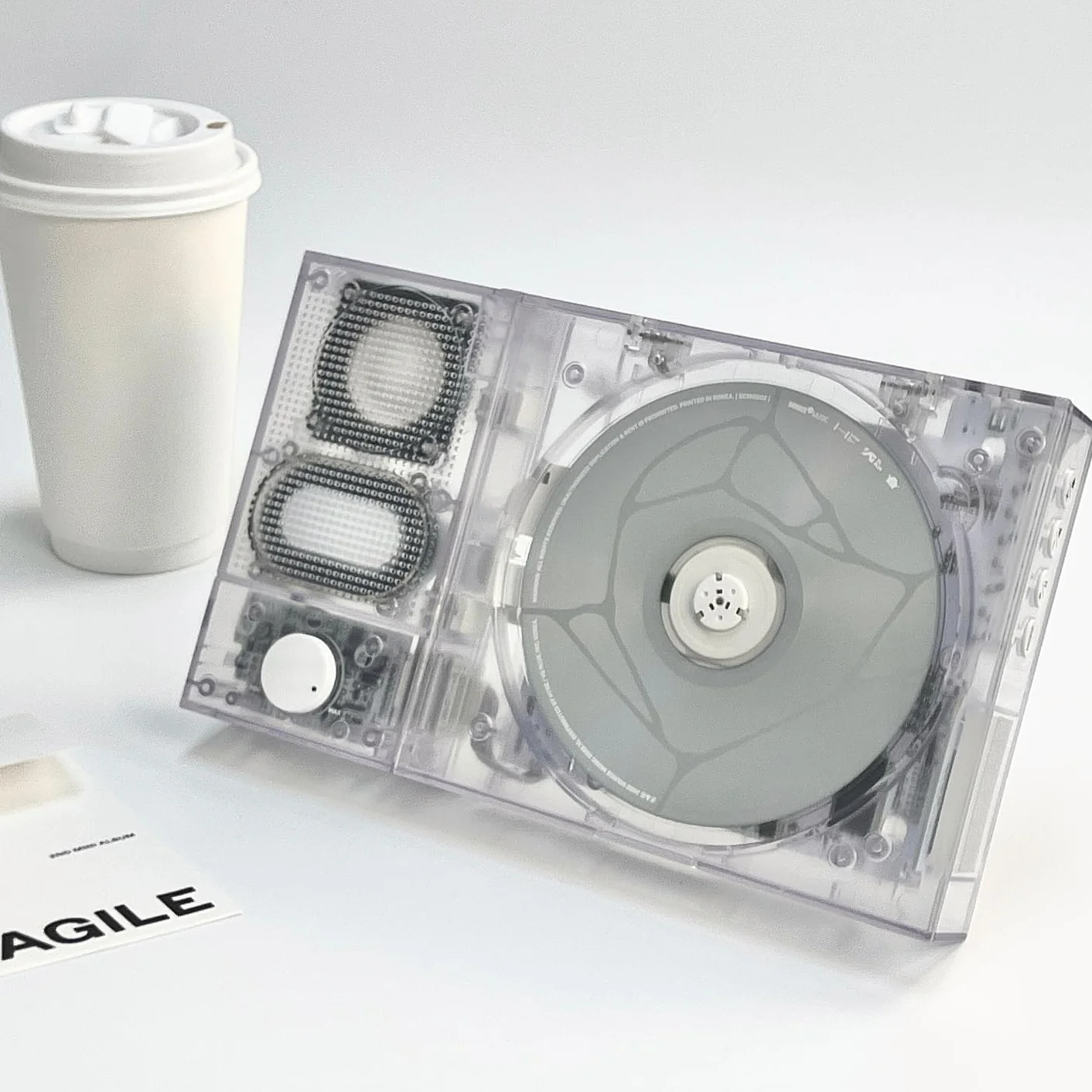 【Tinyl Split】Reproductor de CD 3 en 1 completamente nuevo y mejorado, blanco transparente, altavoz Bluetooth desmontable y reproductor de CD, portátil, recargable, para el hogar como regalo