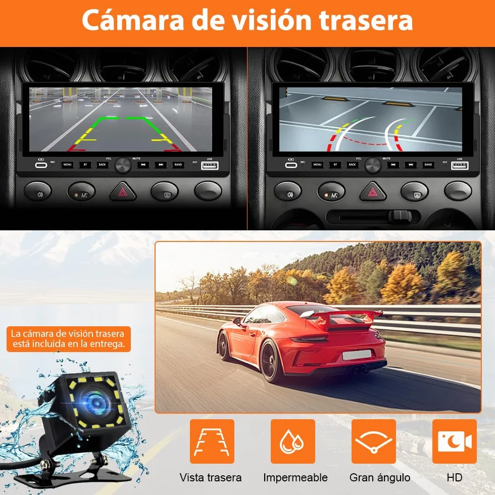 AWESAFE 6.86 Pulgadas 1 DIN Radio Coche Universal con Pantalla Táctil, con CarPlay/AndroidAuto/Admite Carga Type-C/USB/Micrófono/FM/EQ/WiFi/GPS/Bluetooth/USB/SWC y Cámara Trasera