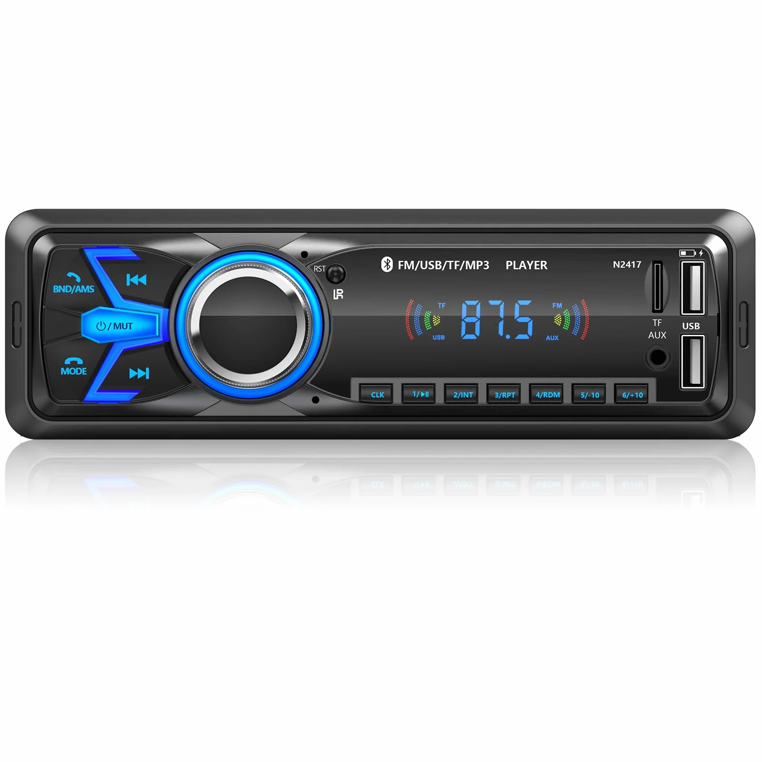 Wistrue Autoradio Bluetooth 5.0 Manos Libres 1 DIN MP3 Player FM Radio con 2USB AUX Control Remoto