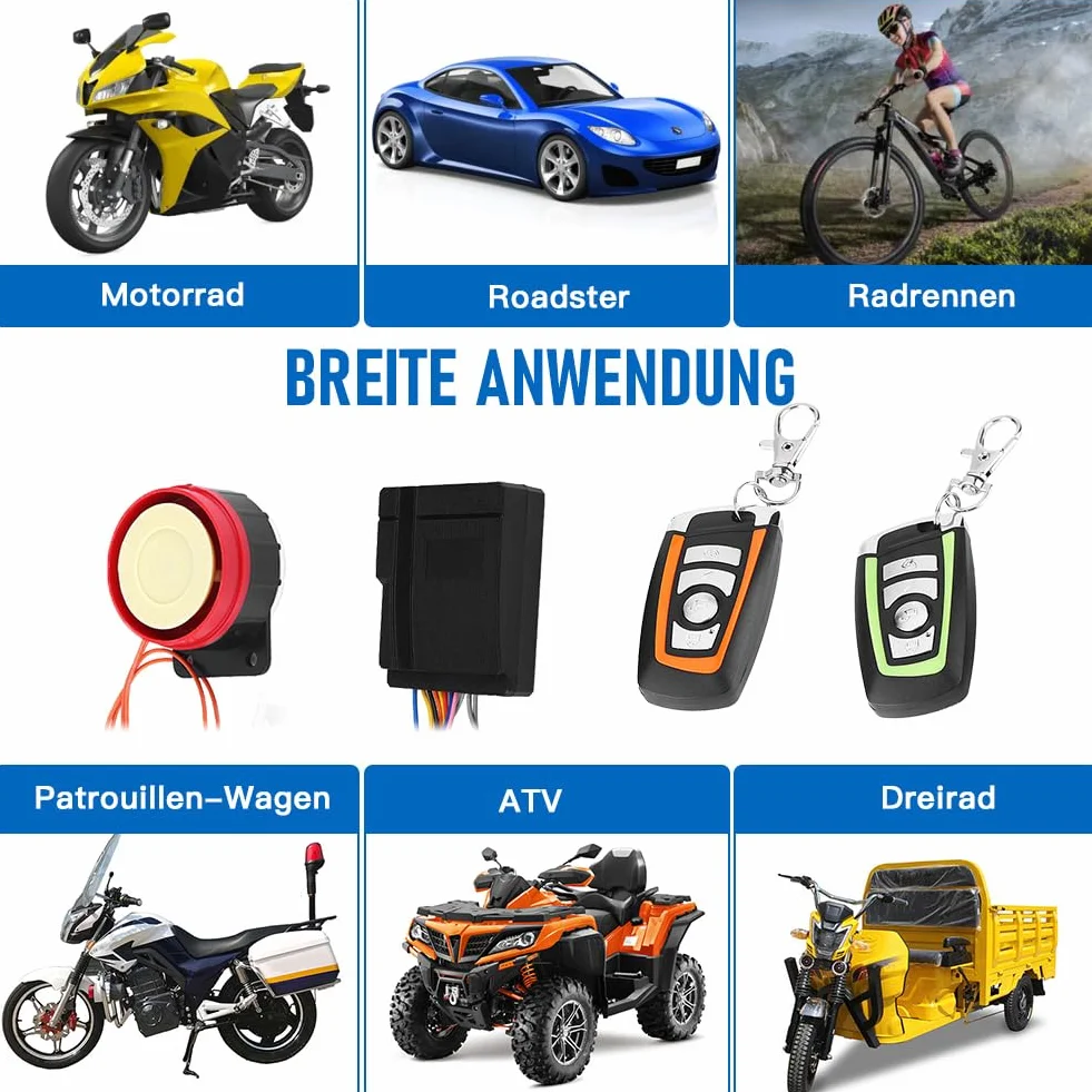 de Alarma para Motocicleta con 2 Controles Remotos, 12V 125db Antirrobo Inalámbrico Universal a Prueba de Agua Alarma Moto con Encendido a Distancia