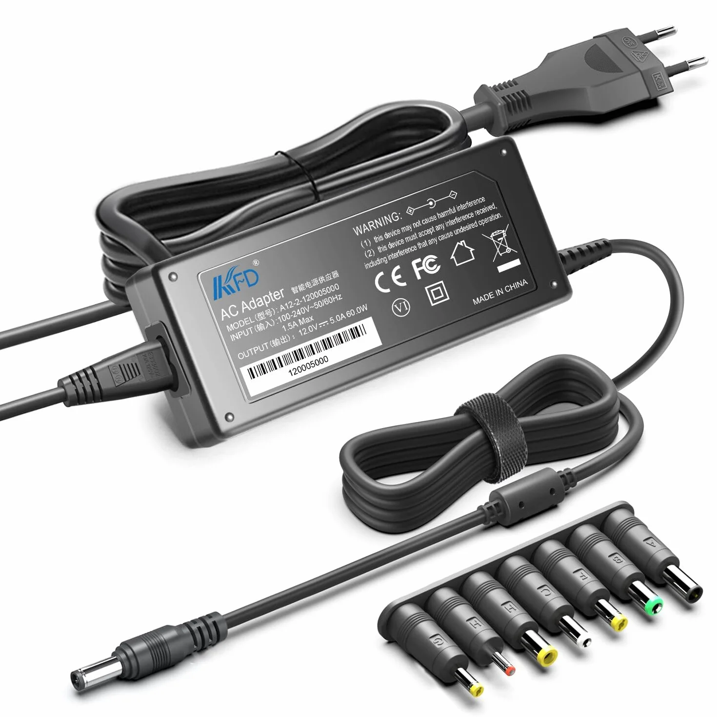 KFD 12V 5A Cargador Adaptador de Corriente Transformador para Tira LED, LCD TFT Monitor Pantalla, Radio de Coche, Discos Duros, Cámara CCTV, Reproductor DVD AC100-240V a DC12V 60W Fuente Alimentación