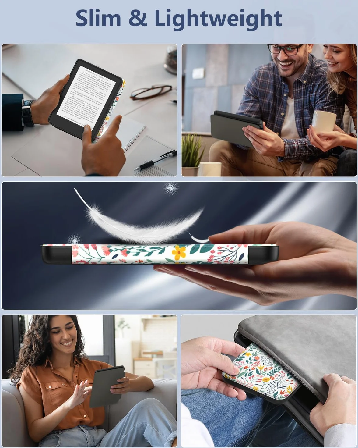 MoKo Funda para Tolino Shine Color/Shine 5(2024)/Shine 4(2022) y Kobo Clara BW/Color/2E 6", Funda Folio Ultra Delgada y Ligera con Auto Wake/Sleep, Flores