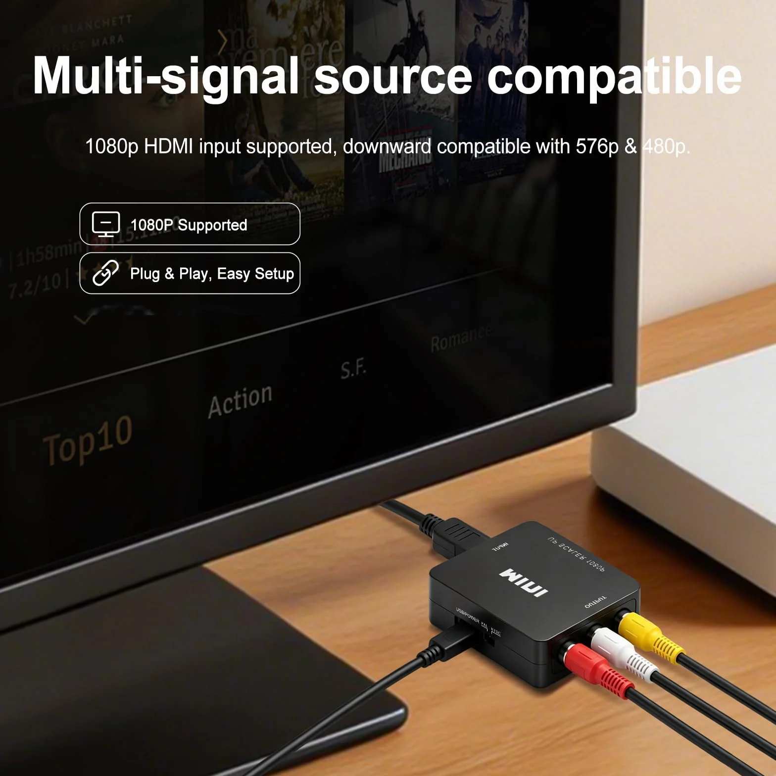 Convertidor HDMI a RCA, Adaptador HDMI a AV de Audio y Video, Soporte 1080P, Adaptador Euroconector para DVD STB PS2 PS3 PS4 TV Gamecube VHS Camara Laptop VCR Proyector