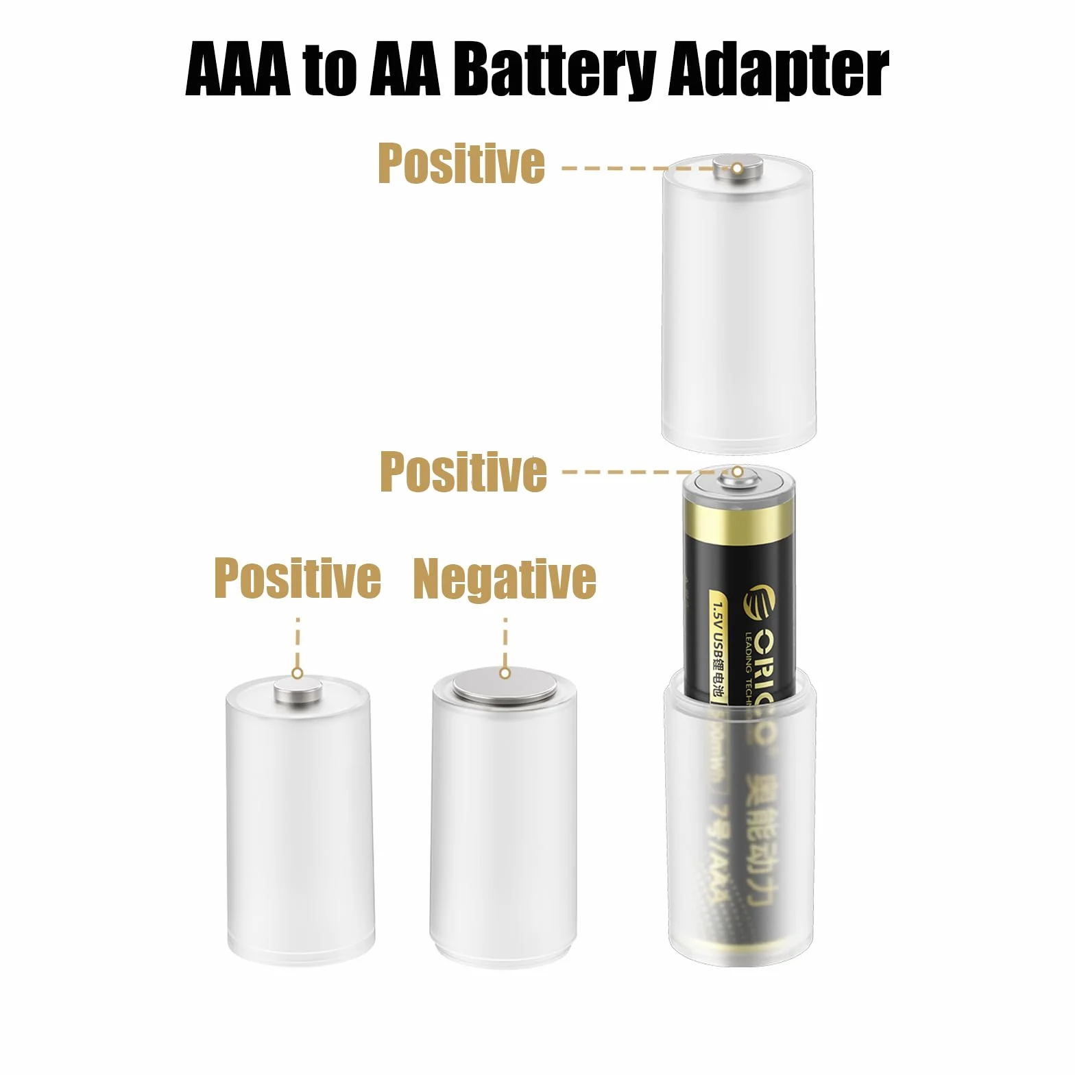 ORICO Adaptador de batería AAA a AA, paquete de 4 fundas convertidoras de batería para batería AAA con contactos de metal en la parte inferior