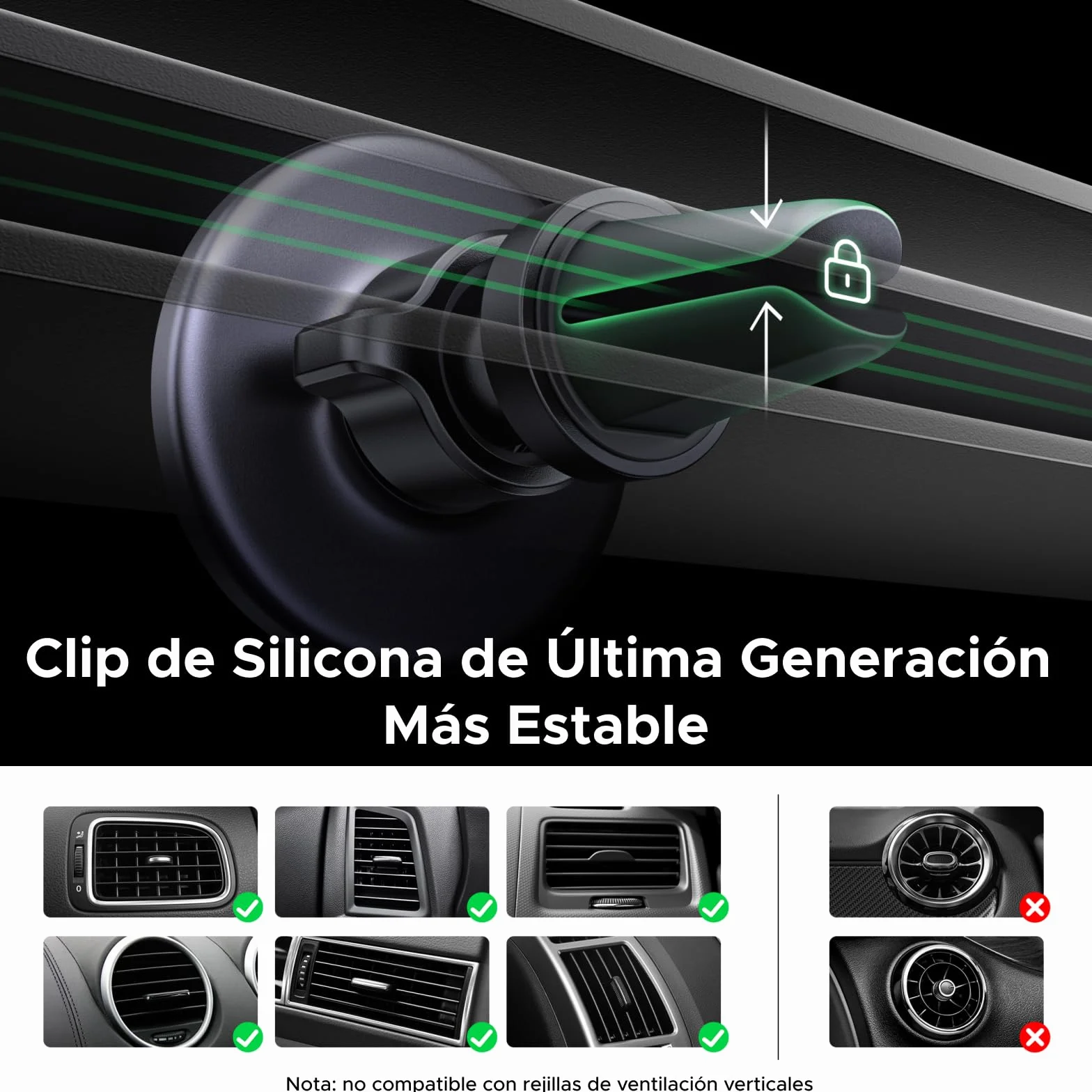 UGREEN Soporte Móvil Coche Magsafe, Suporte Magnético, Clip Rejilla Ventilación, iPhone 17 Pro MAX Air/16/15/14, Galaxy S25/S24, Google Pixel 10/9/8