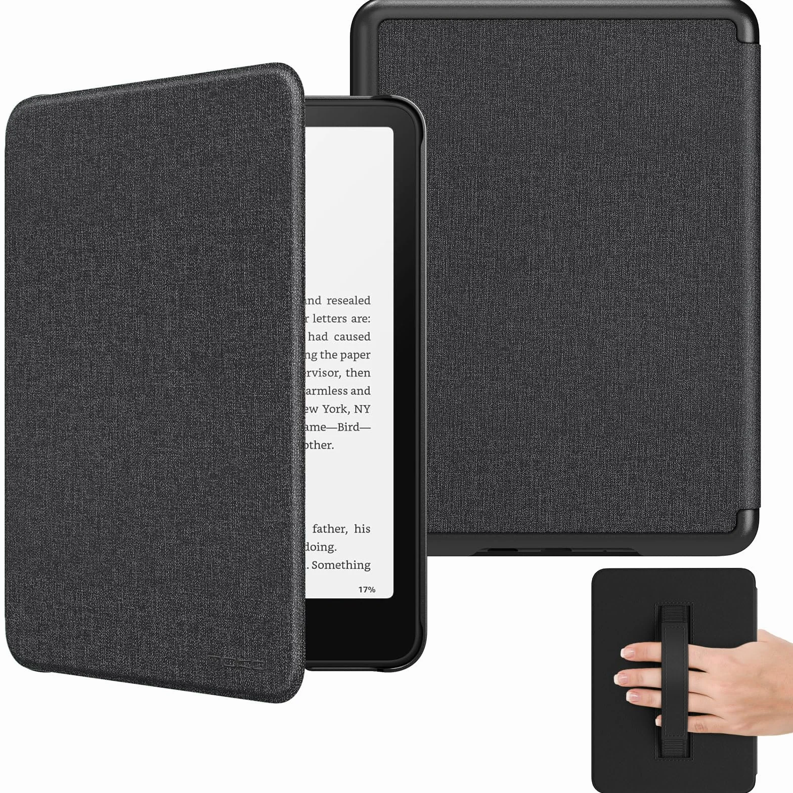 MoKo Funda para 7" Kindle Paperwhite(12ª Generación-2024) y Kindle Colorsoft Signature Edition 2024, Funda Ligera con Correa Auto Wake/Sleep para Kindle Paperwhite 2024, Denim Negro