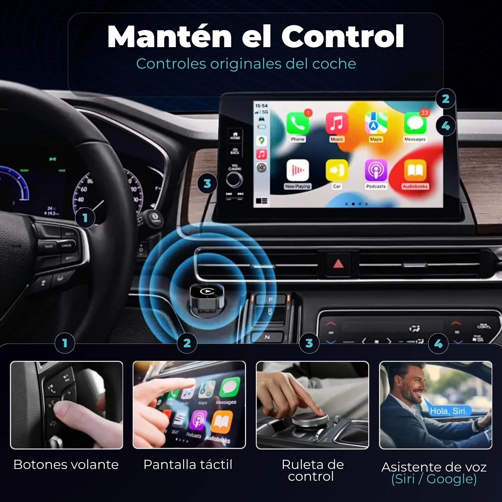 Adaptador CarPlay Inalámbrico y Android Auto Inalámbrico 2 en 1 Mini Versión 2026, Dongle USB-A/USB-C Plug & Play para Coches con CarPlay o Android Auto por Cable