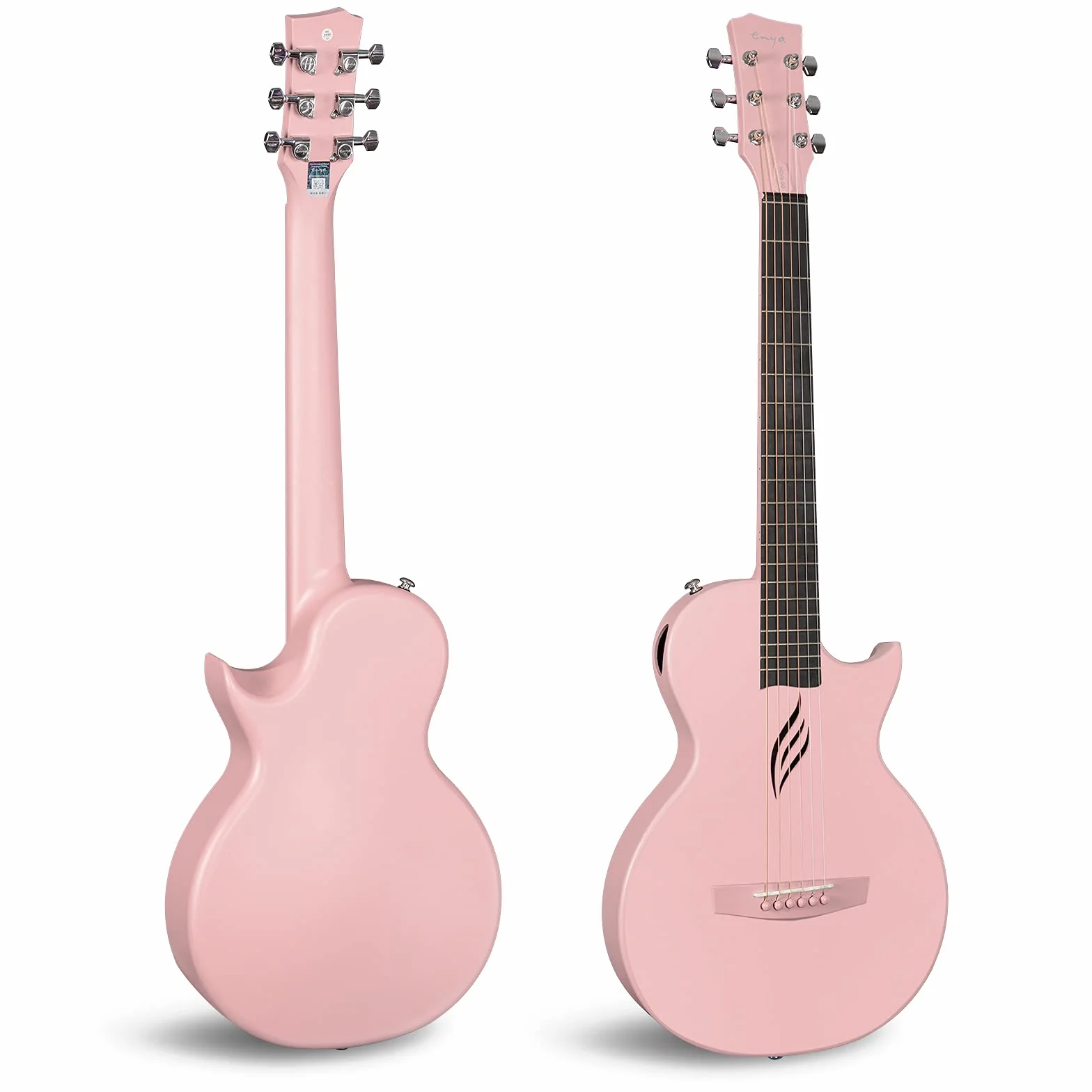 Enya Nova Go - Kit de iniciación de guitarra acústica moldeada integral de fibra de carbono de 33 pulgadas con estuche de guitarra y correas de (rosa)