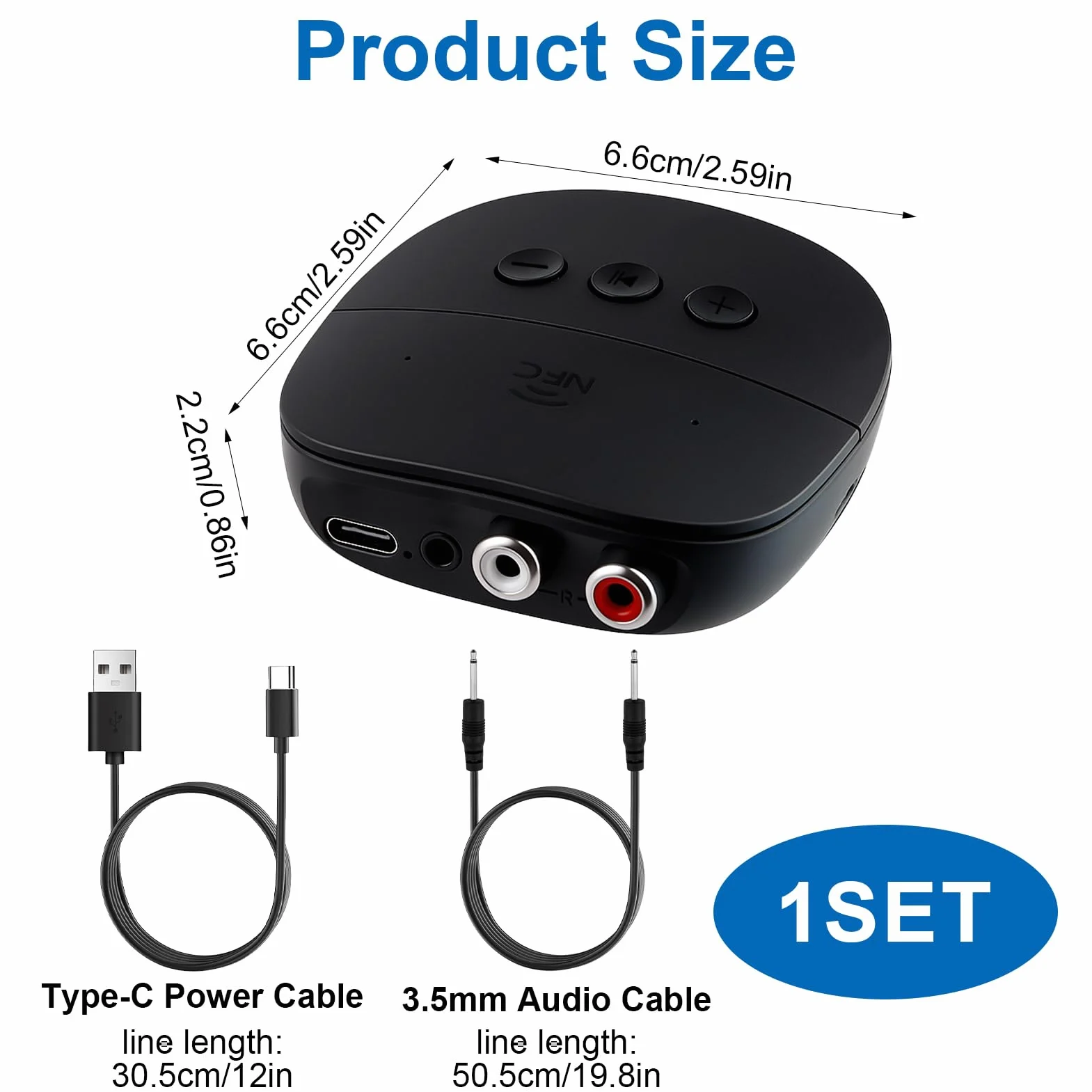 Receptor Bluetooth 5.2 con conector AUX de 3,5 mm y entrada RCA, adaptador de audio Bluetooth 5.2 para estéreo, altavoz, amplificador, audífonos, extensión NFC