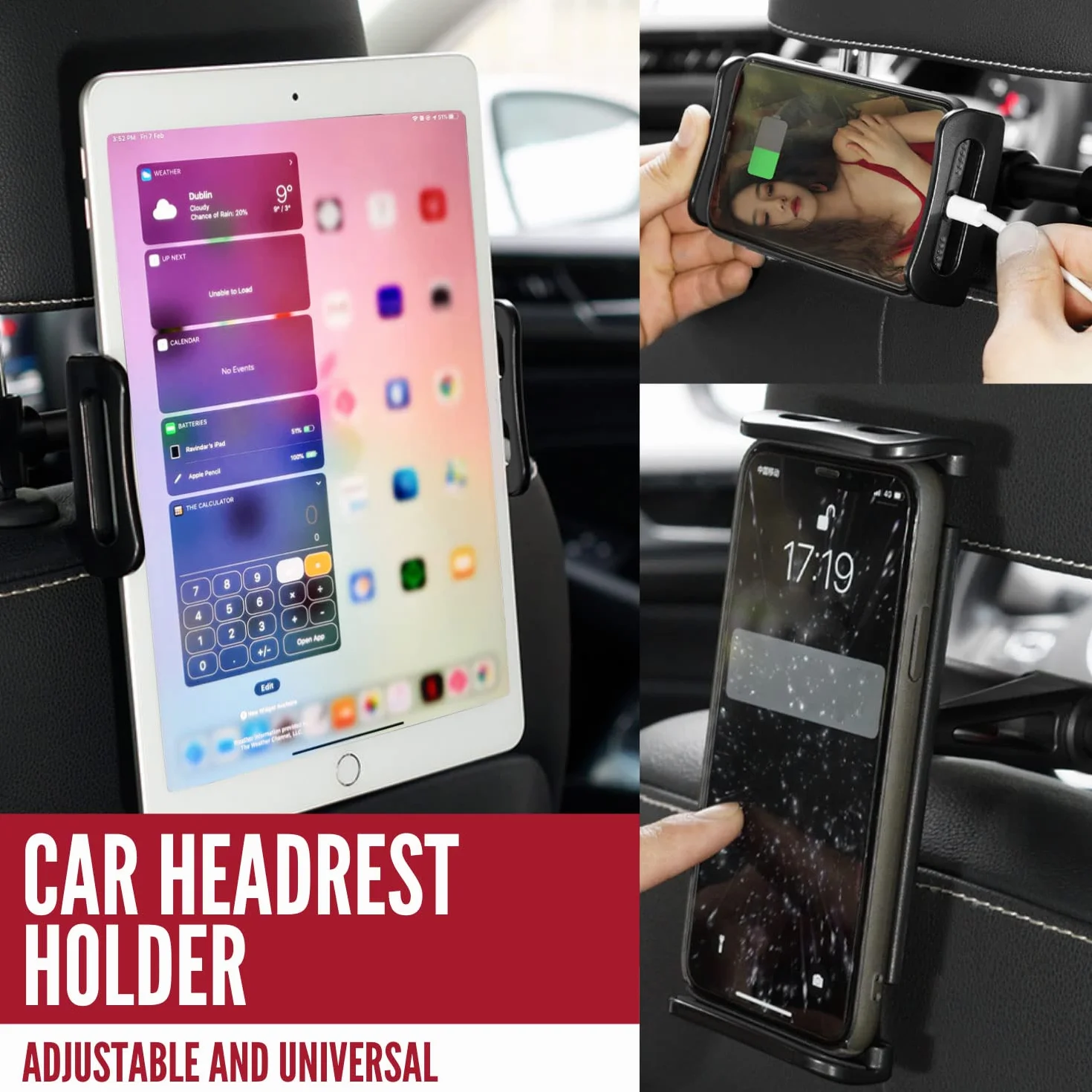 MAGIC SELECT Soporte Reposacabezas Coche Tablet 4.7-11 Pulgadas Rotación 360° Almohadillas Silicona Antideslizantes