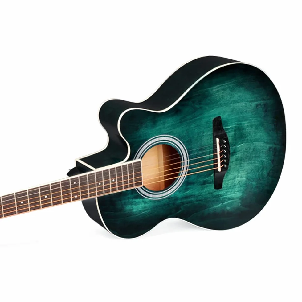 Winzz 40 Pulgadas Guitarra Acústica con Cuerdas de Acero para Principiantes Adultos y Estudiantes, Elegante Diseño de Color Único (Azul-Verde)