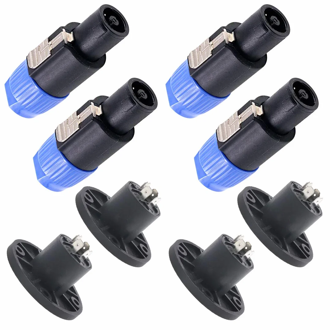Swpeet Paquete de 8 conectores de altavoz de audio, 4 polos, enchufe de altavoz de bloqueo giratorio compatible con Jack Twist Lock de 4 polos, redondo, perfecto para Neutrik Speakon NL4FC, NL4FX,