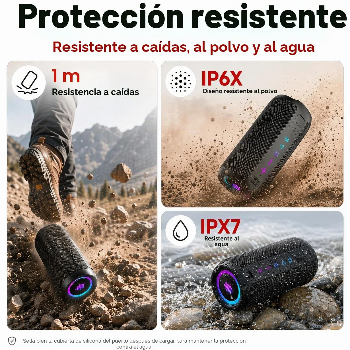 TIMU Altavoz Bluetooth 5.4 Potente, 25W, IPX7, 24H, 2 Modos EQ, 8 Modos RGB, TWS