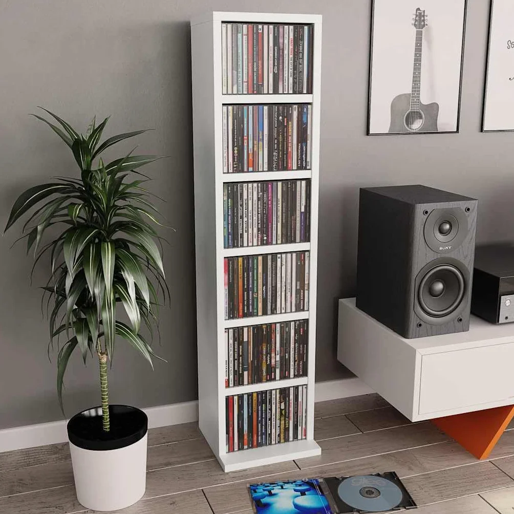 vidaXL Estantería para CDs Madera Contrachapada Mobiliario Organizador Colección Música Elegante Práctica Moderna Duradera Resistente Robusta Blanco