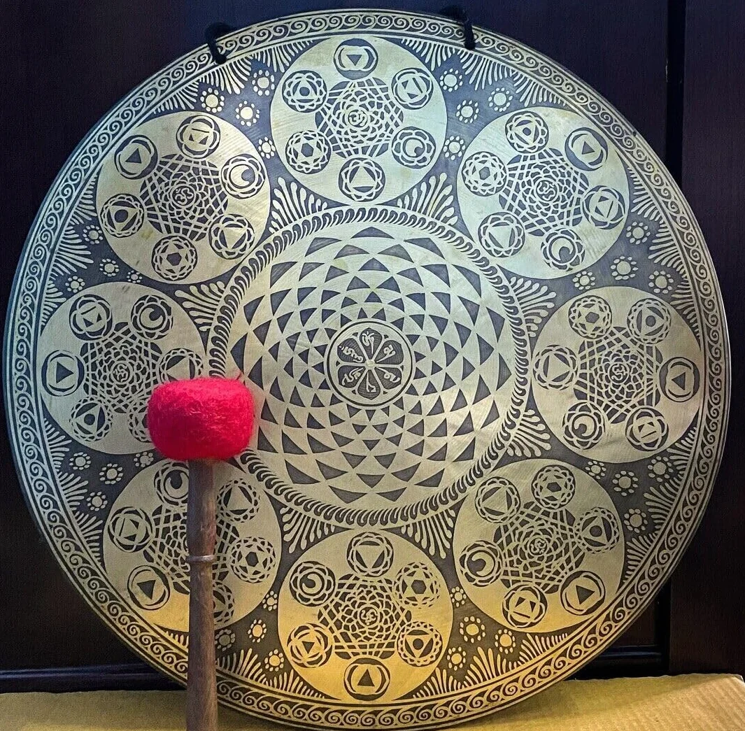 60 CM Deep Sound Vibration Gong-Tibetan Flower of Life Etching Gong-Yoga Gong