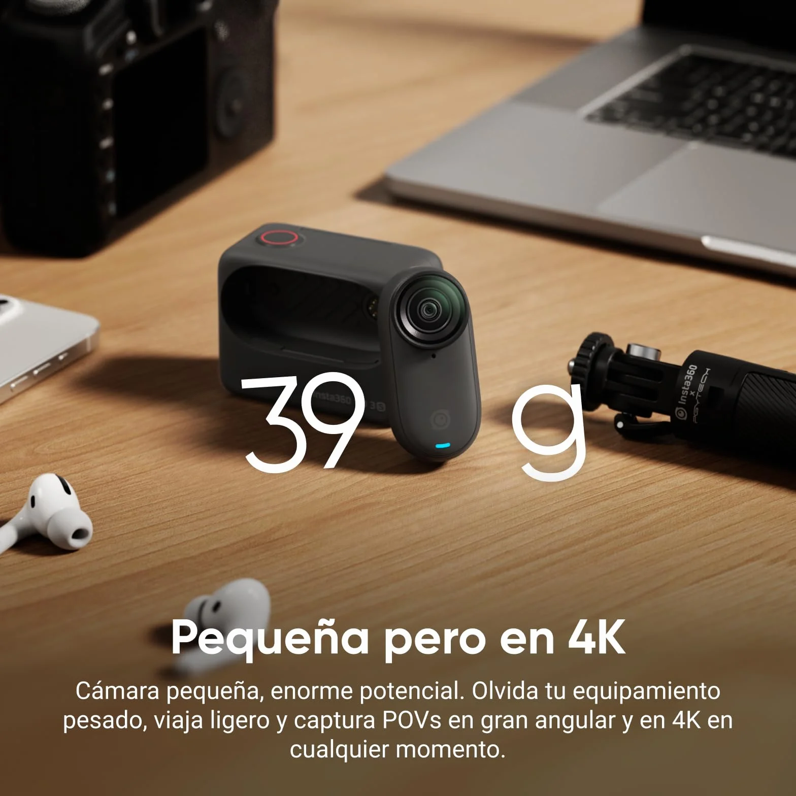 Insta360 GO 3S Negro 128GB Cámara Vlogging 4K POV Manos Libres Impermeable 10M 140 Min Batería