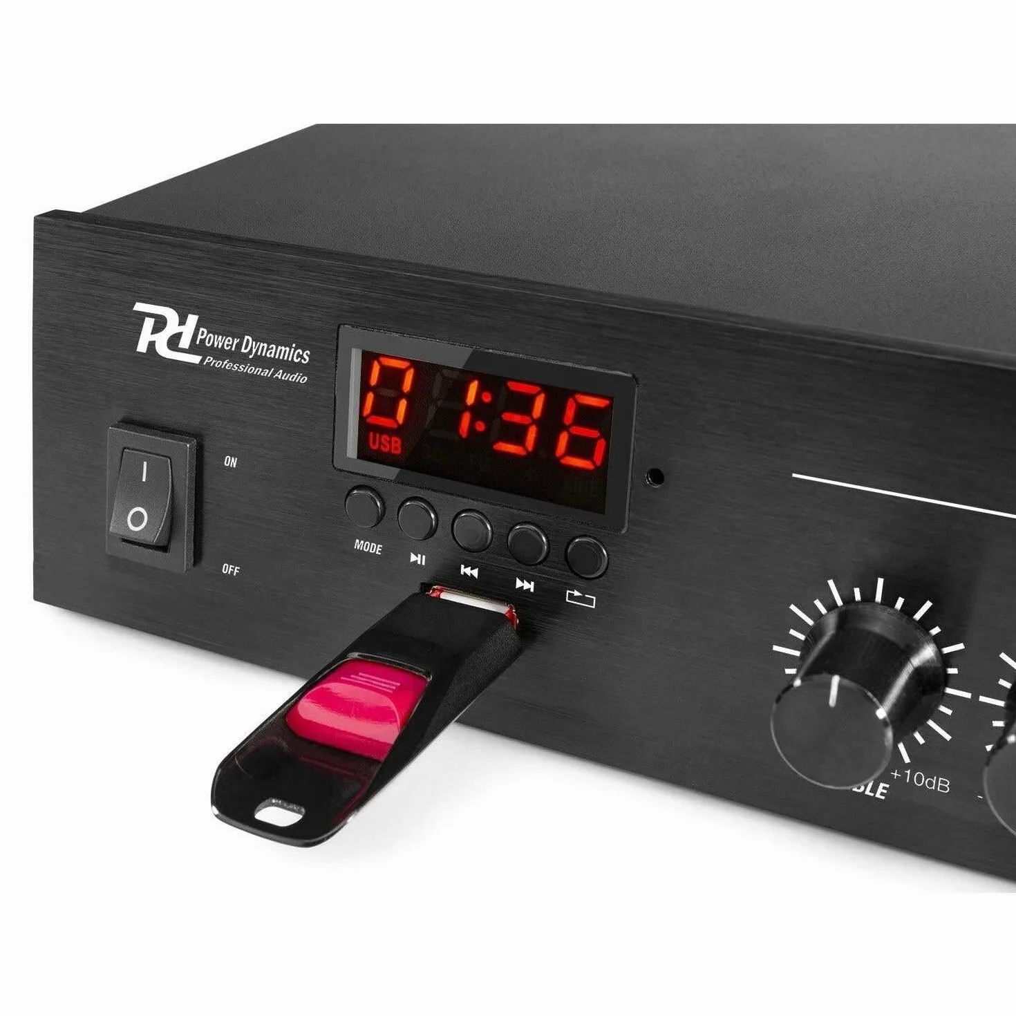 Power Dynamics - Pack de Sonido 100V con 4 Altavoces de Techo de 5" Blancos, Amplificador Bluetooth PDM25, Radio FM, MP3 USB y 50m de Cable. Ideal para oficinas, Tiendas, restaurantes, oficinas, etc.