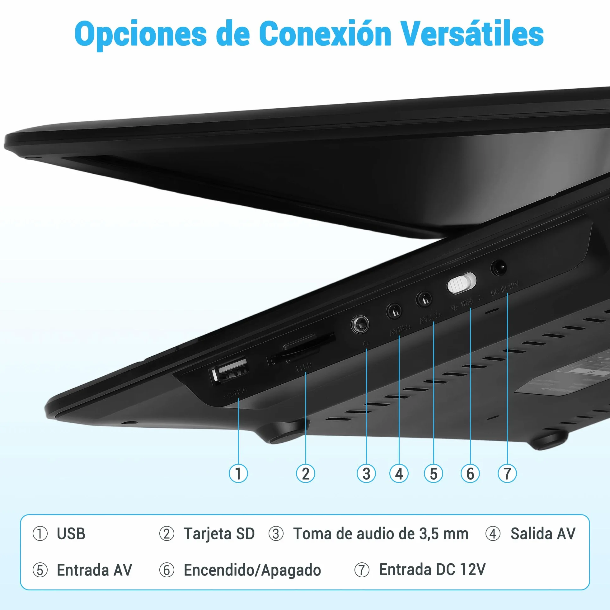 Reproductor CD/DVD portátil de 17,5'' con pantalla HD giratoria de 15,6'', compatible con CD/MP3/USB/tarjetas SD, con batería y sonido estéreo, para uso en el coche o como unidad externa para la telev