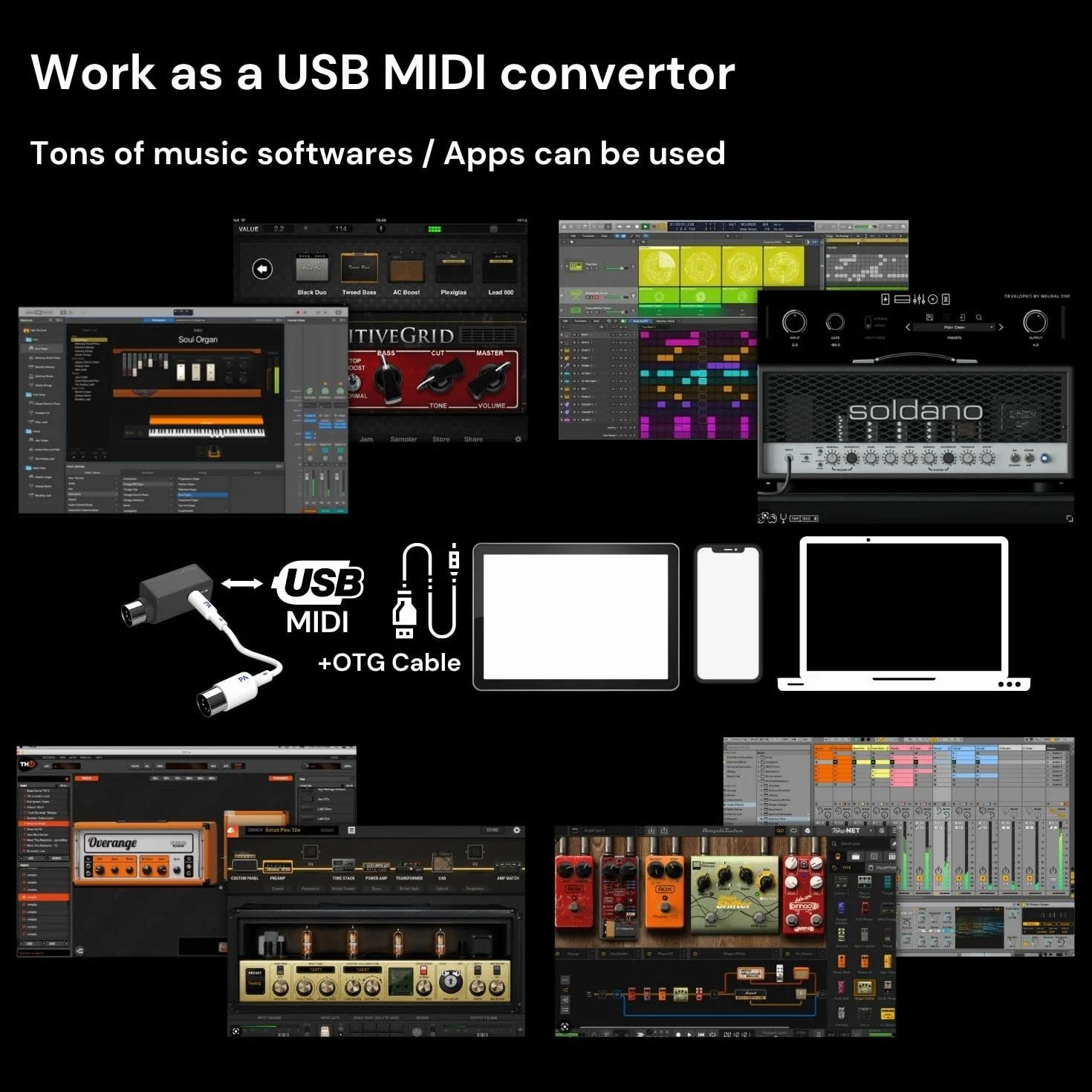 Paint Audio Adaptador MIDI Inalámbrico Mate de Latencia Ultra Baja Para Sintetizador, Pedal de Guitarra de Viento Digital, Teclado de Piano Digital a Dispositivos MIDI