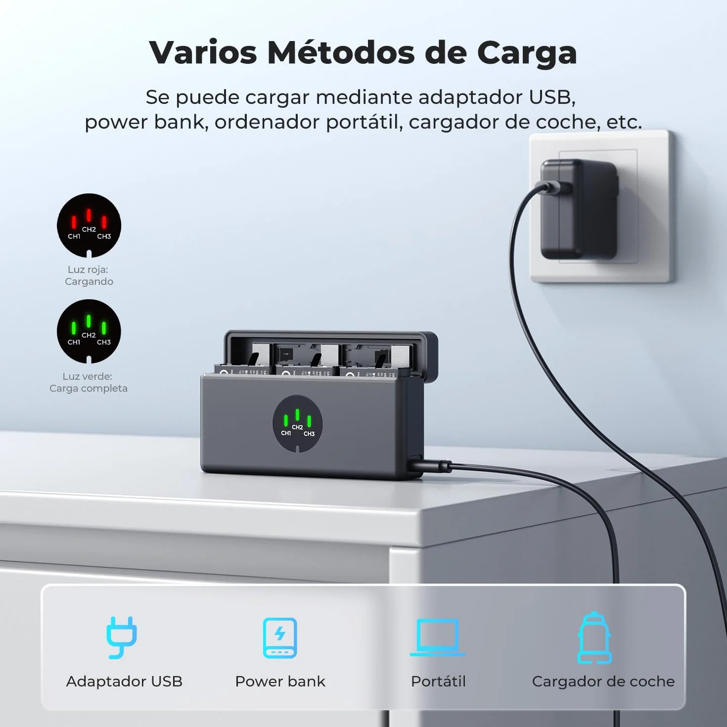 K&F CONCEPT OSMO 360 3x2100mAh Batería y Cargador Compatibile con dji OSMO Action 5 Pro, Action 6, Action 4, Action 3, Cámaras OSMO 360