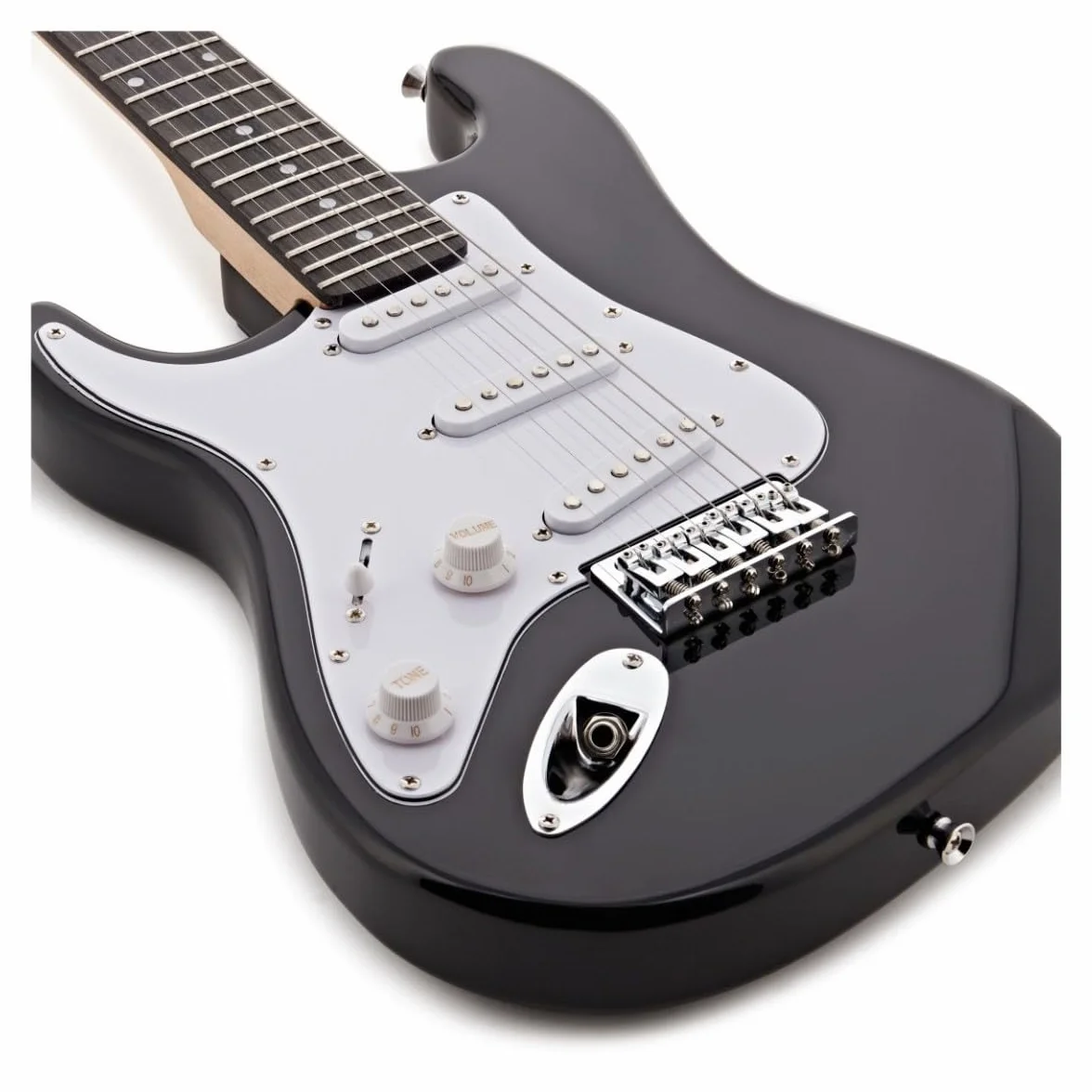 Guitarra eléctrica zurda tamaño 3/4 para principiantes con amplificador de 10W y accesorios, negro
