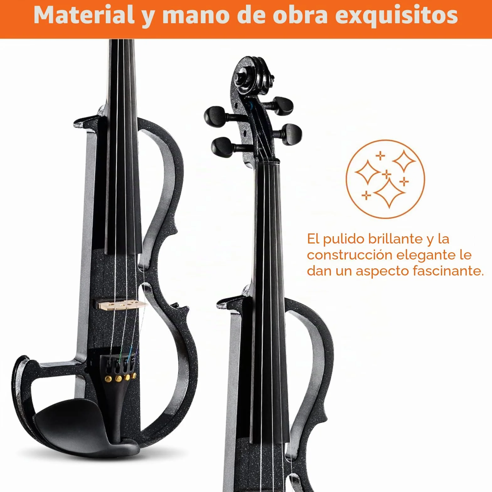 Vangoa Violín Electrico 4/4 Tamaño Completo Violín Silencioso para Principiante Madera Maciza Kit de Violin, Negro