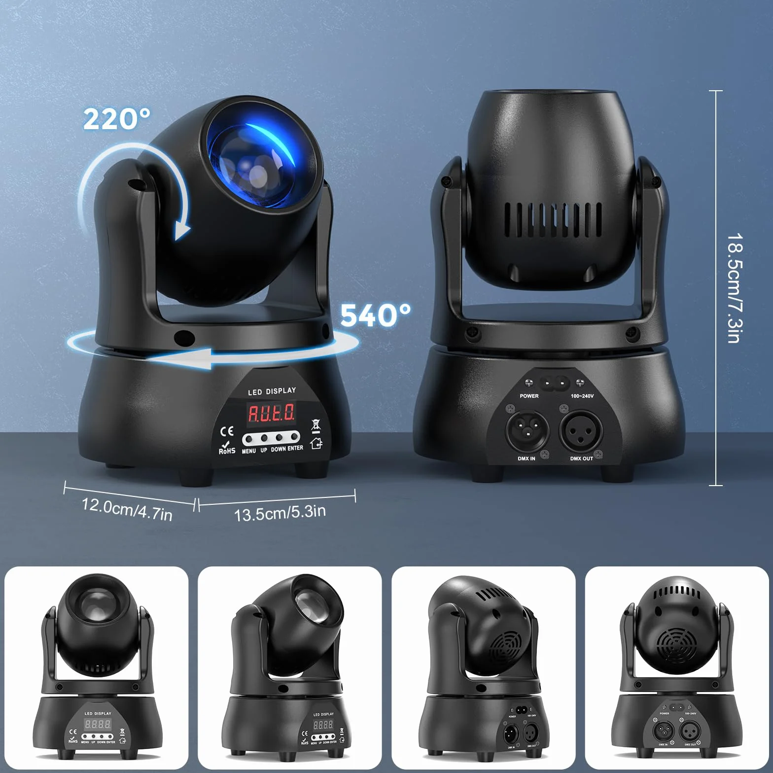 2 unidades 70W Beam Luces de Escenario Cabeza móvil, Mini Luz Disco LED RGBW DMX512 Juego de luz de noche Control de Voz Luz de Fiesta para Club Bar Halloween DJ