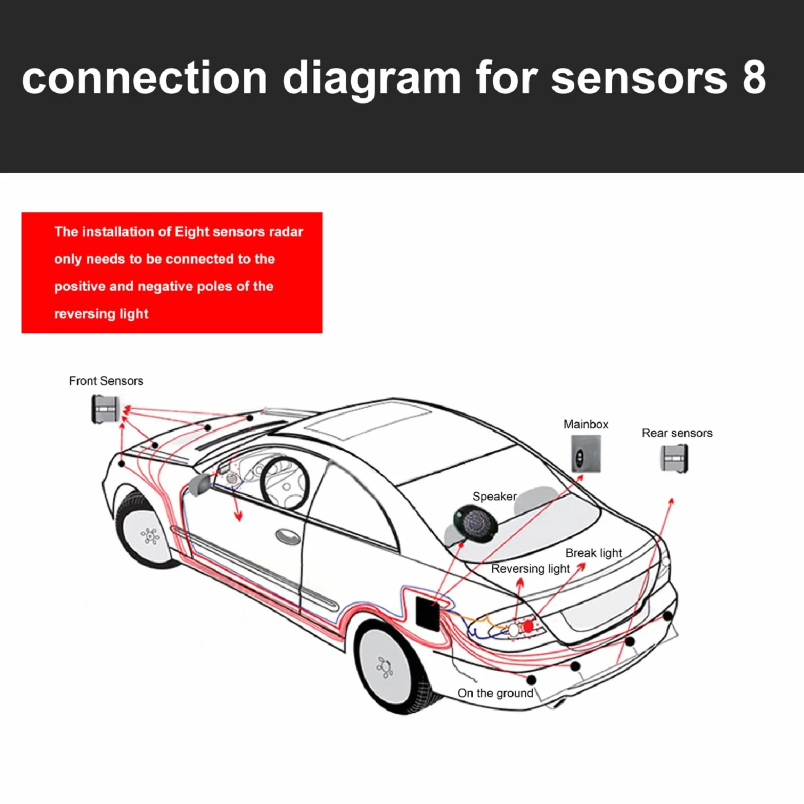TKOOFN Kit de Sensor de Aparcamiento,Sistema de Sensor de Estacionamiento,8 Sensores para el Coche de Sistema de aparcamiento digital con pantalla LED - Negro