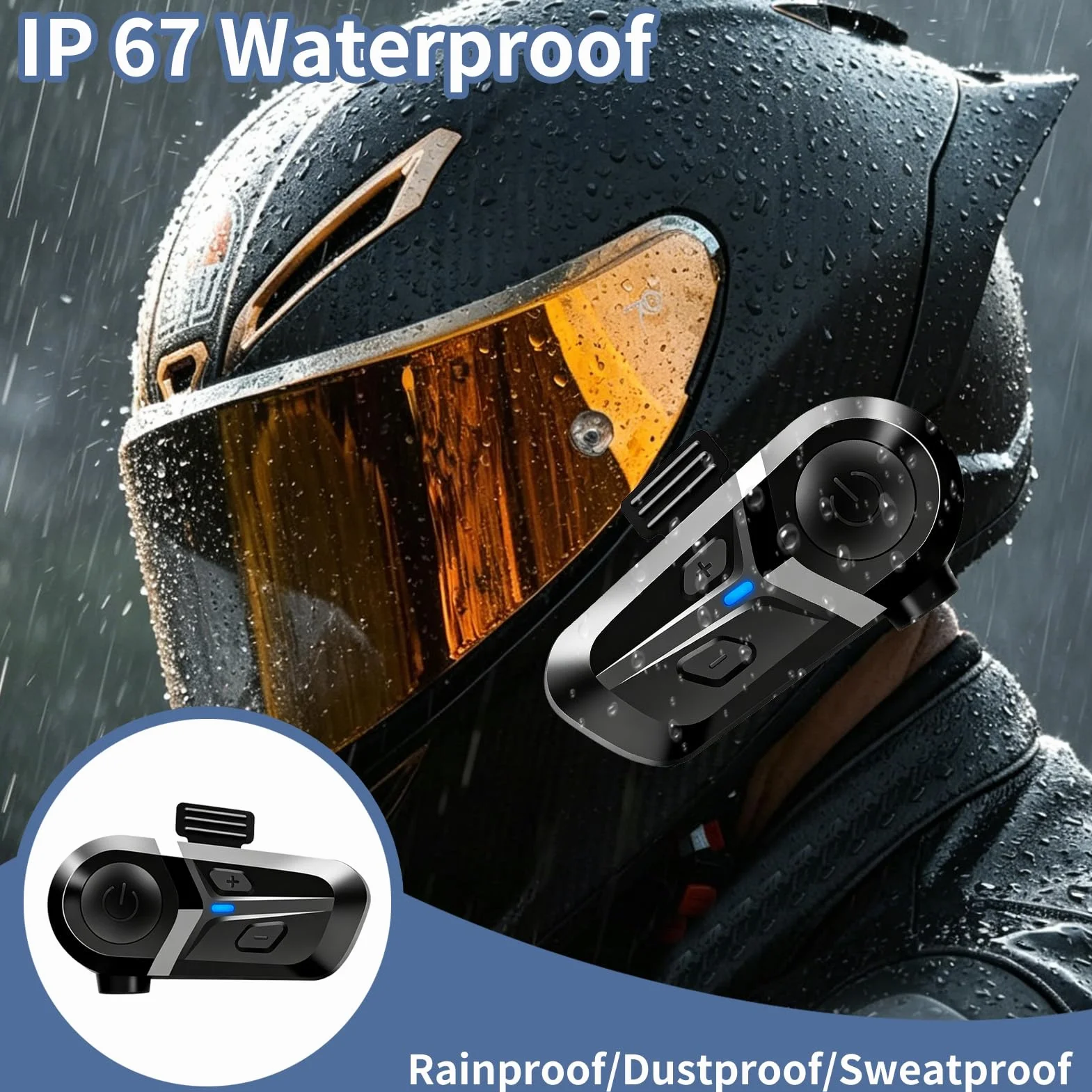 Auriculares Casco Moto Bluetooth 5.3 con Cancelación de Ruido, Intercomunicador Casco Moto Impermeable IP67, Manos Libres Moto con Asistente de Voz y Altavoces HiFi 40mm para Música y GPS