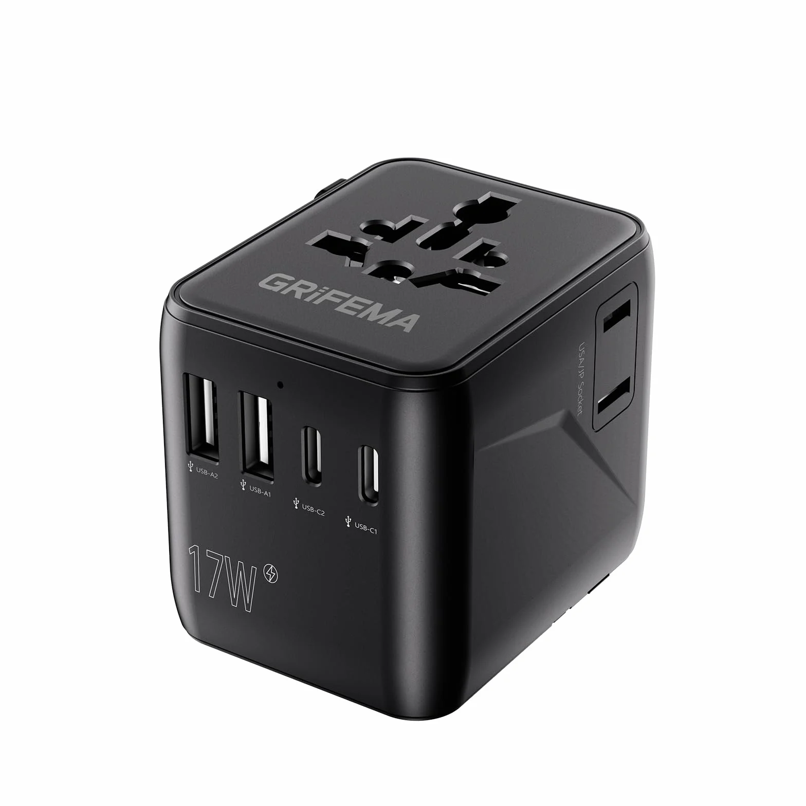GRIFEMA Adaptador Enchufe Universal de Viaje, Cargador Internacional 6 en 1 con 2 USB-C, 2 USB-A y 2 Tomas AC, Adaptador Corriente para Reino Unido, USA, Europa, Australia, Italia, Japón