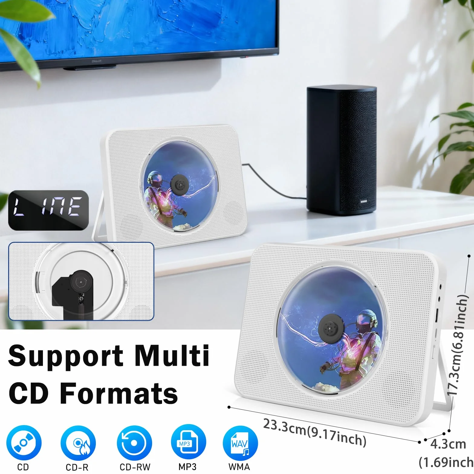Przenośny odtwarzacz CD Bluetooth z radiem FM, USB, AUX, pilotem