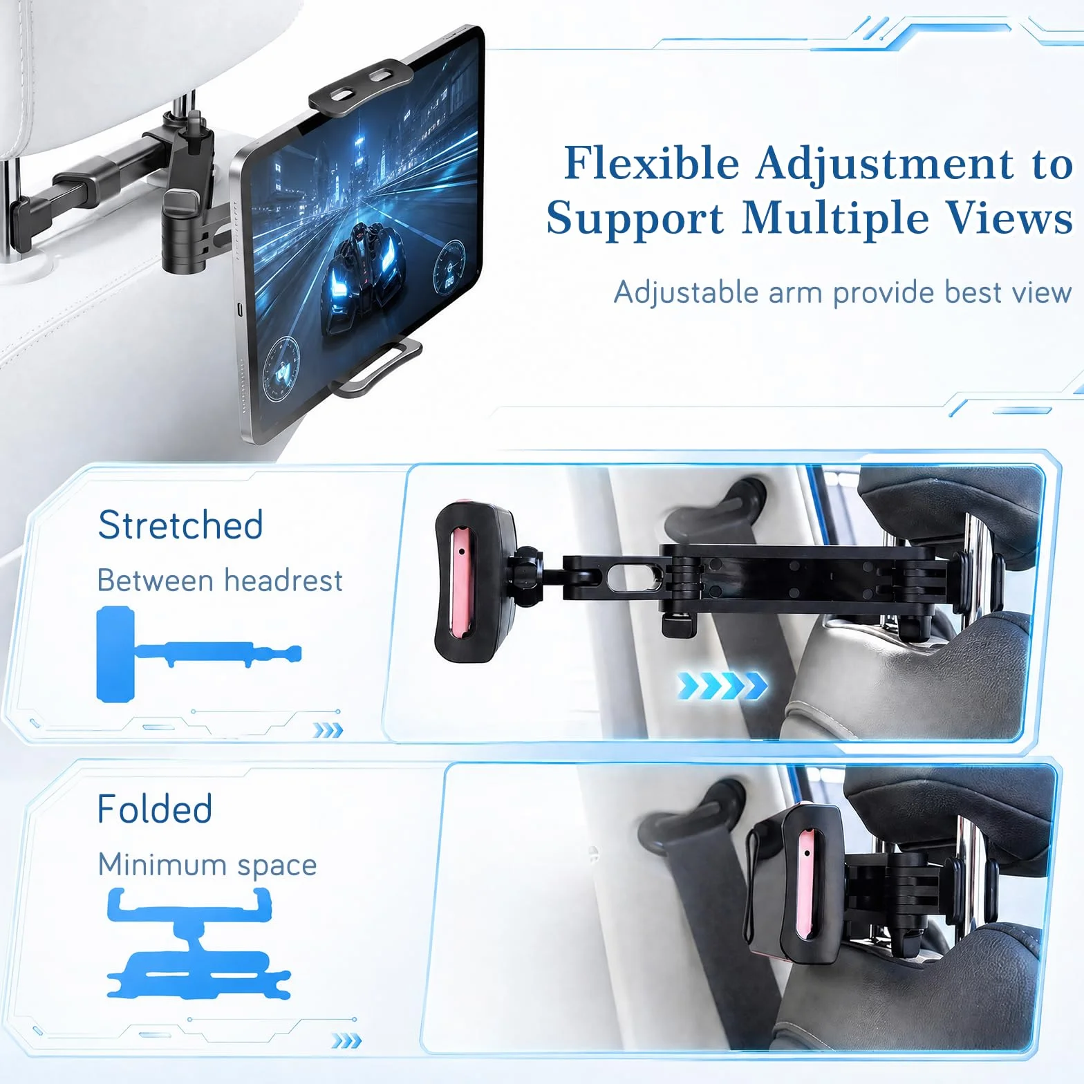 Soporte de Coche para Tableta 360° Giratorio, Telescópico para Reposacabezas, Compatible con iPad, Switch, Kindle, 4,7 a 13 Pulgadas