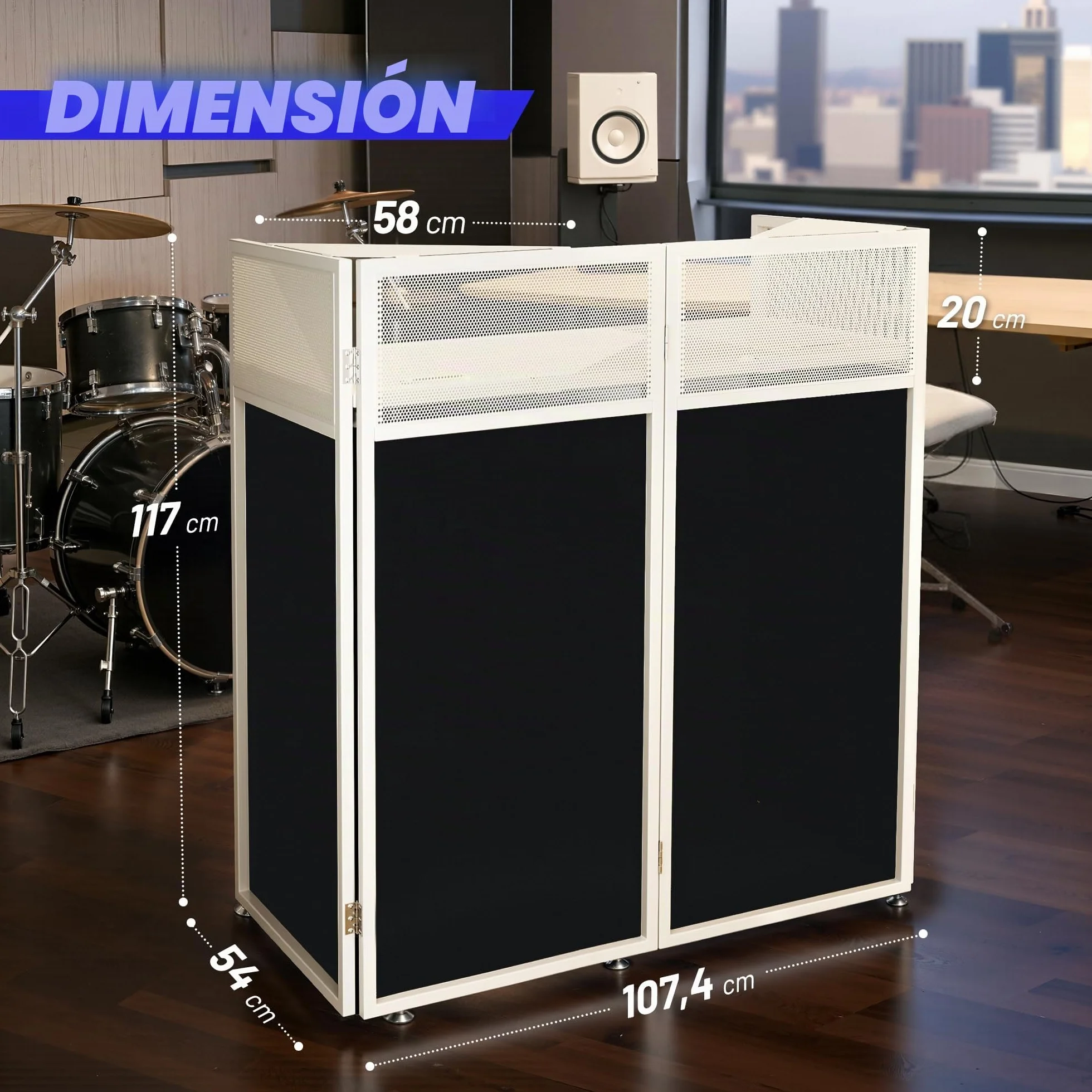 CAHAYA Mesa DJ Portátil Plegable – Cabina DJ con Fundas Negra y Blanca, Estructura Metálica Estable, Gestión de Cables y Bolsa de Transporte, para Controlador y Portátil, 102×51 cm, Blanco