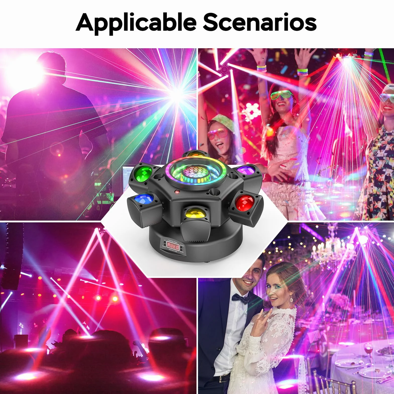 2PCS 150W Cabeza Móvil LED RGBW Luz Discoteca con Control Remoto con 6 Brazos De Luz, Efectos de Iluminación RGBW, DMX 512 para Bodas, Fiestas, Teatros y DJs